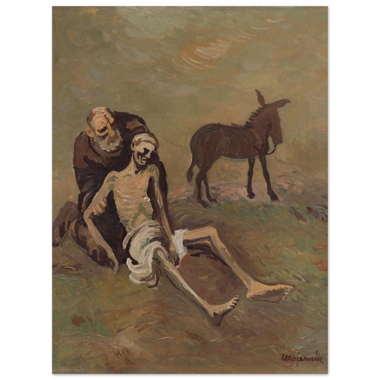 The Good Samaritan by Cyprián MajernÃk – Expressionist Biblical Wall Art PrintBrushed Aluminum Print30x40 cm / 12x16″