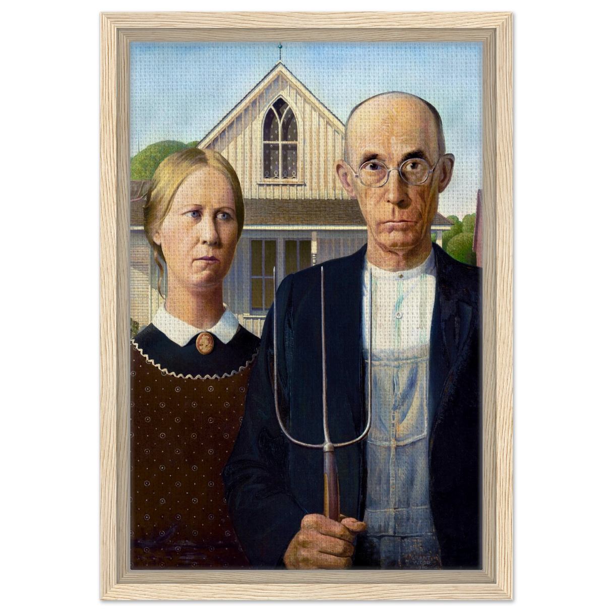 American Gothic by Grant Wood – Iconic American Regionalism Art PrintFramed Canvas40x60 cm / 16x24″