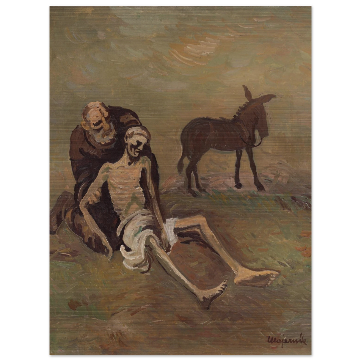 The Good Samaritan by Cyprián MajernÃk – Expressionist Biblical Wall Art PrintBrushed Aluminum Print50x70 cm / 20x28″