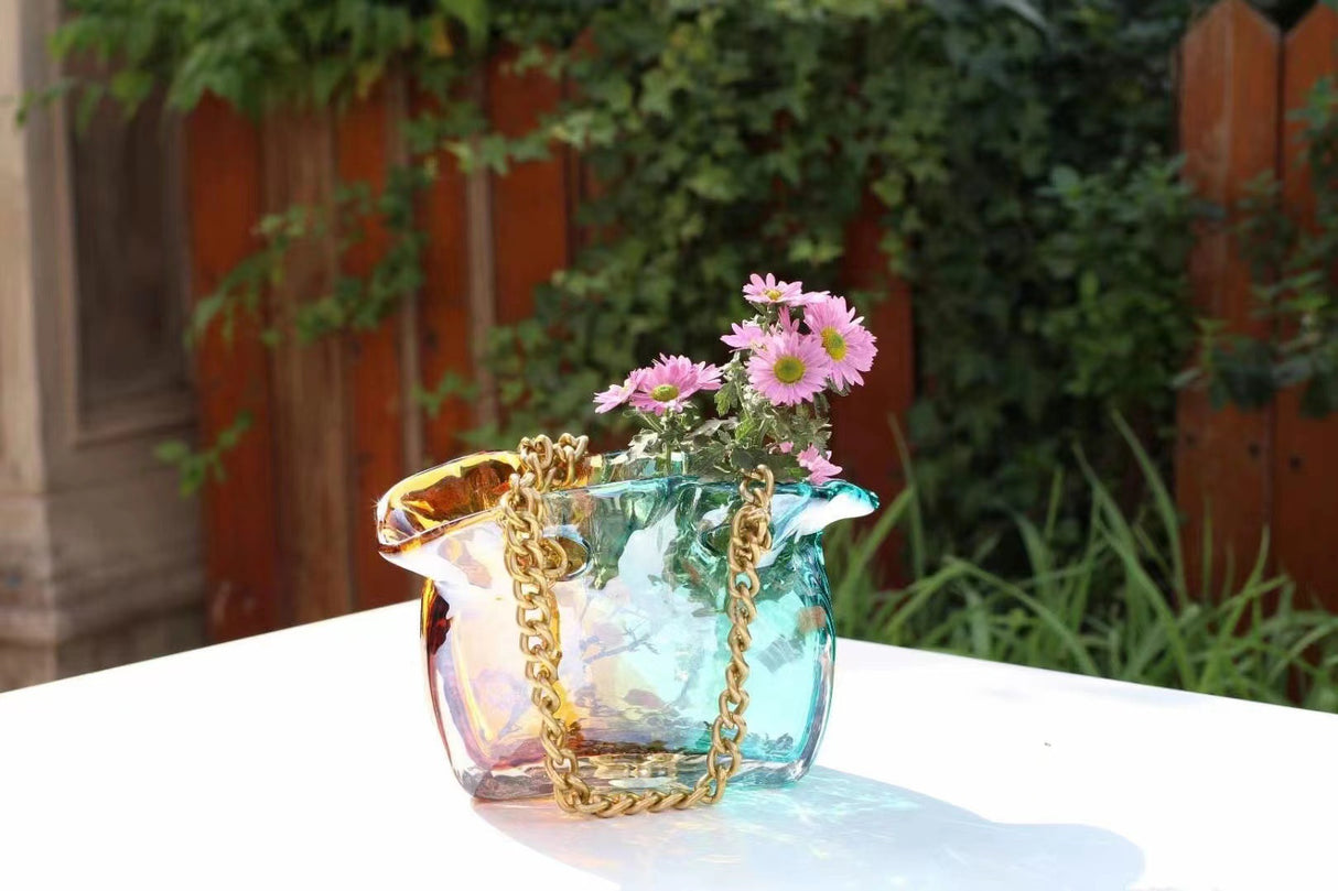 Handcrafted Glass Handbag Vase – Creative Light Luxury Home Décor