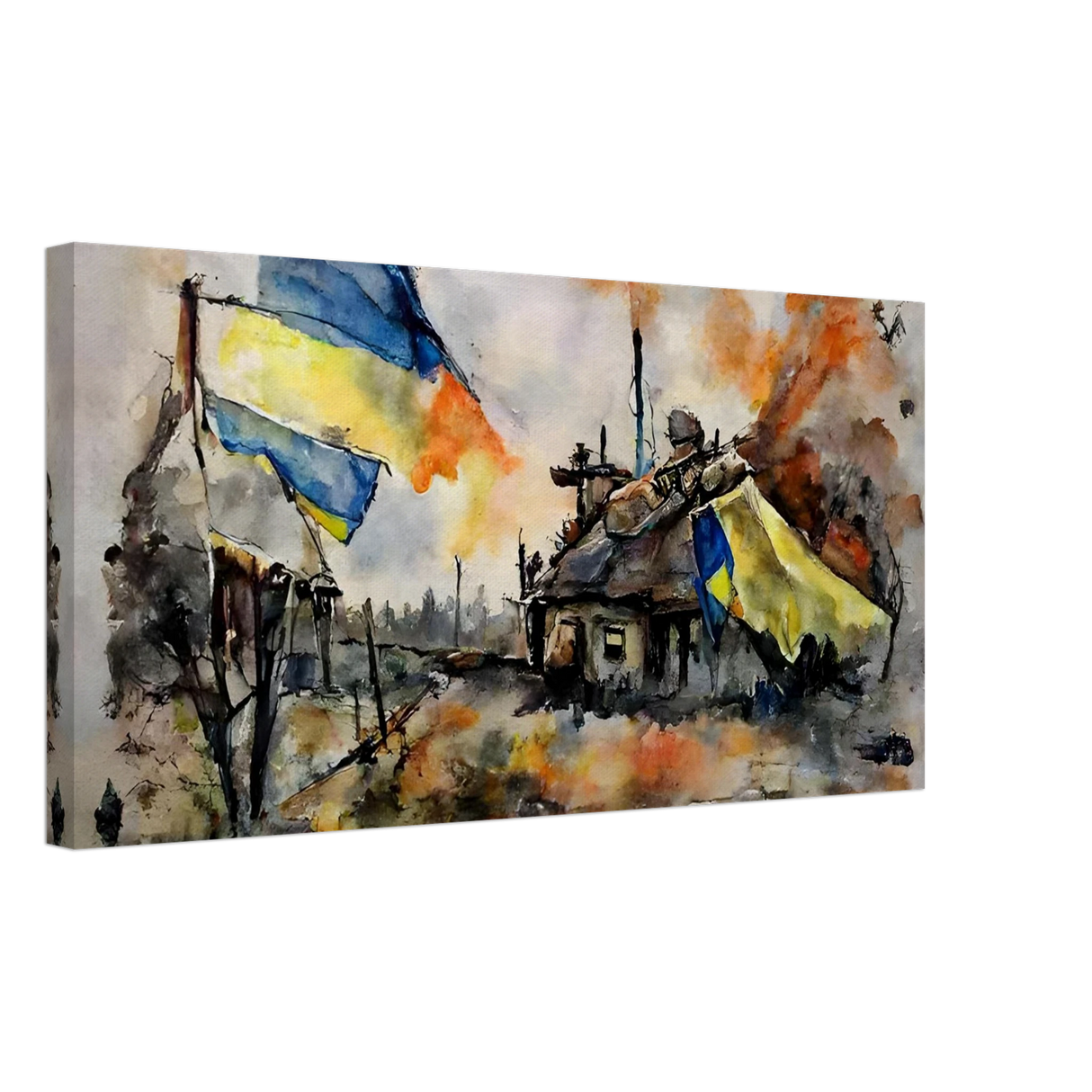 Never Give Up – Ukraine | Panoramic Watercolour War Art PrintDesign Option 140x80 cm / 16x32″