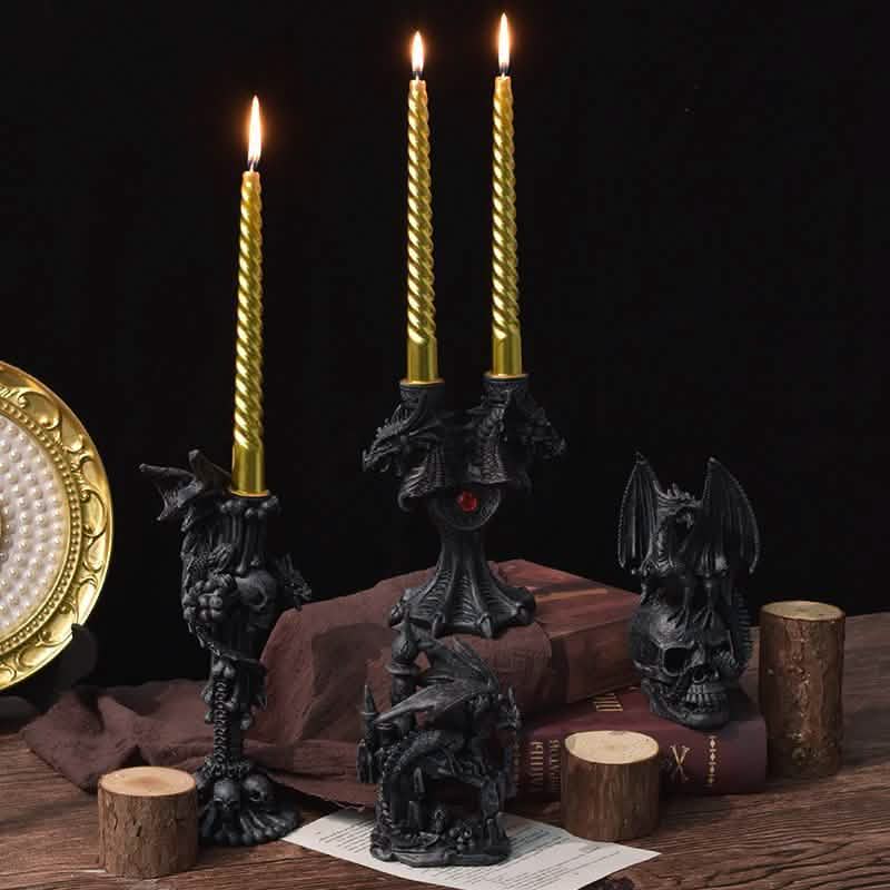 Decorative candle holder with twisted candles on a dark background