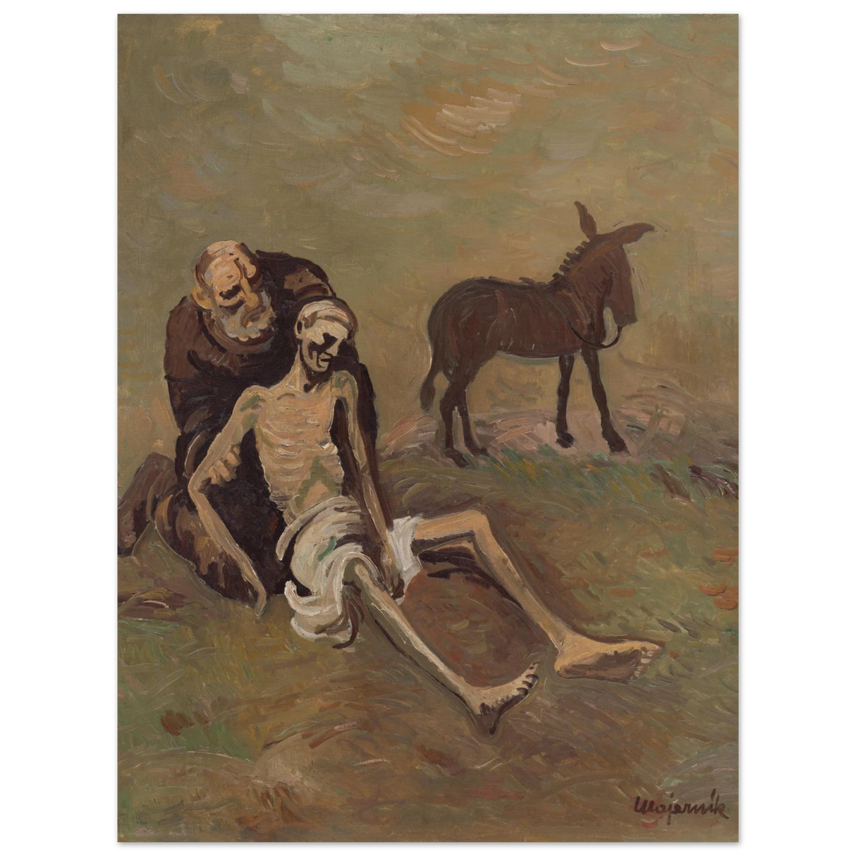 The Good Samaritan by Cyprián MajernÃk – Expressionist Biblical Wall Art PrintFramed Canvas20x30 cm / 8x12″