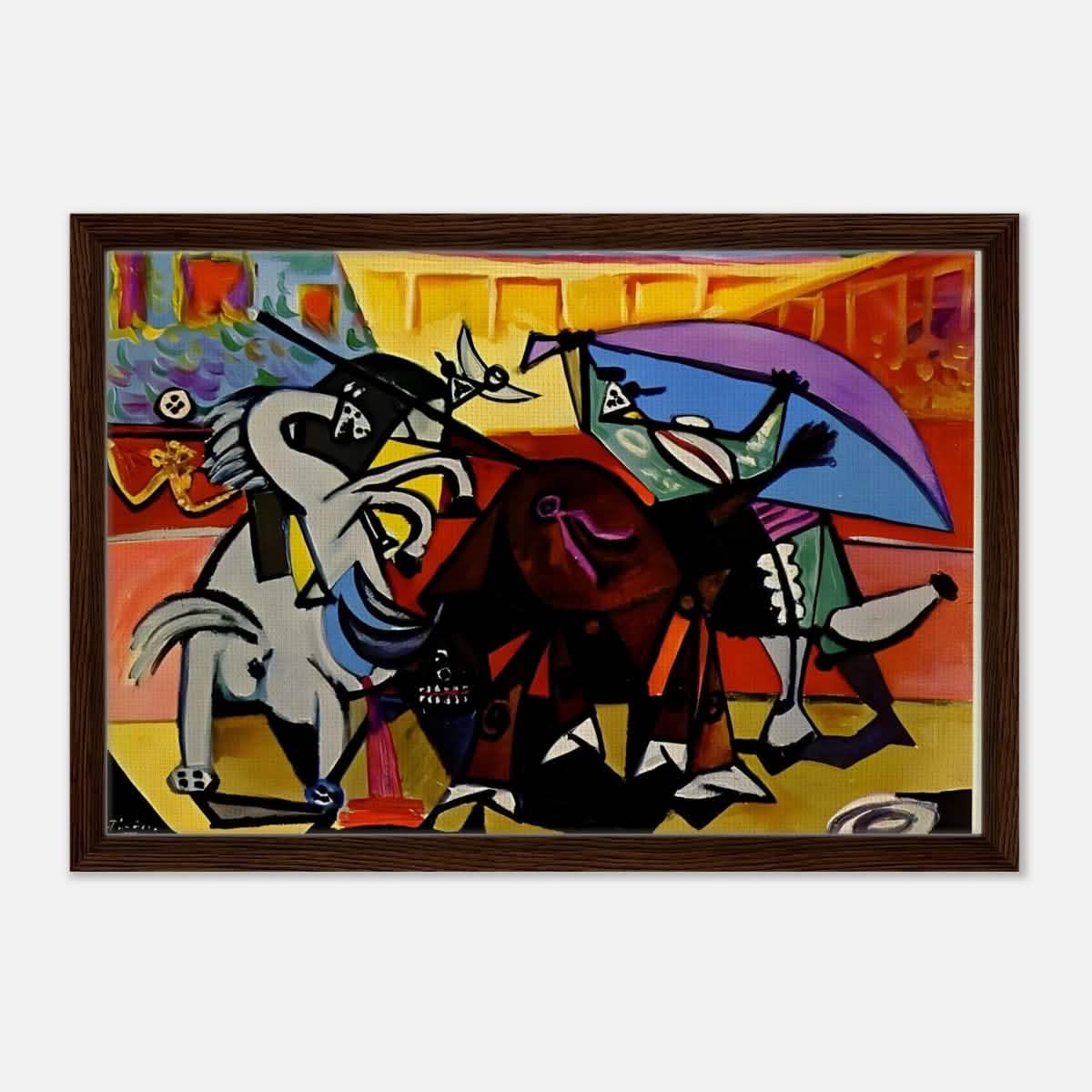 A Bullfight Cubism Painting by Pablo Picasso | wall art print - Framed Canvas - 30x45 cm / 12x18″ - Black frame