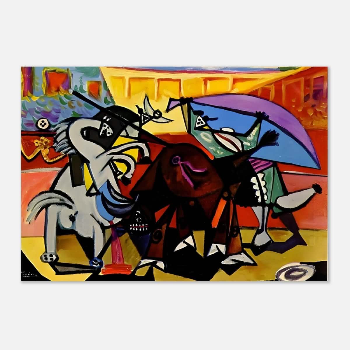 A Bullfight Cubism Painting by Pablo Picasso | wall art print - Framed Canvas - 30x45 cm / 12x18″ - Black frame