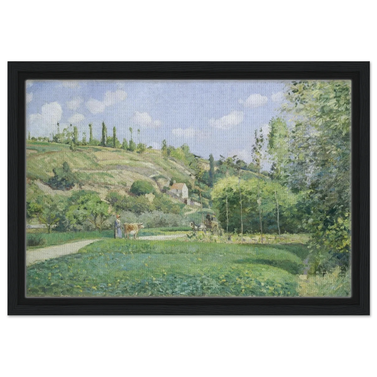 A Cowherd at Valhermeil, Auvers - sur - Oise (1874) by Camille Pissarro | Nature Wall art Print - Framed Canvas - 30x45 cm / 12x18″ - Black frame