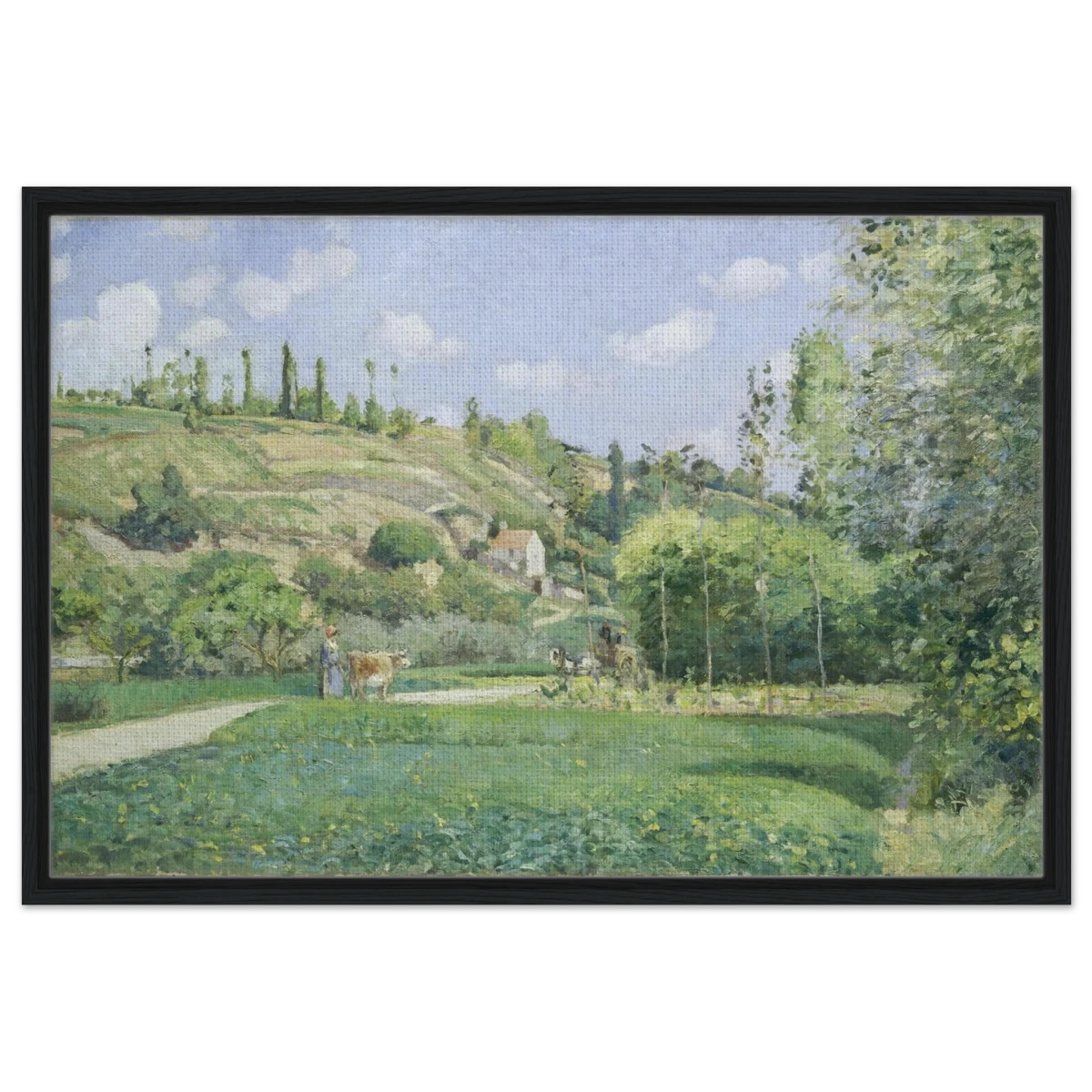 A Cowherd at Valhermeil, Auvers - sur - Oise (1874) by Camille Pissarro | Nature Wall art Print - Framed Canvas - 60x90 cm / 24x36″ - Black frame