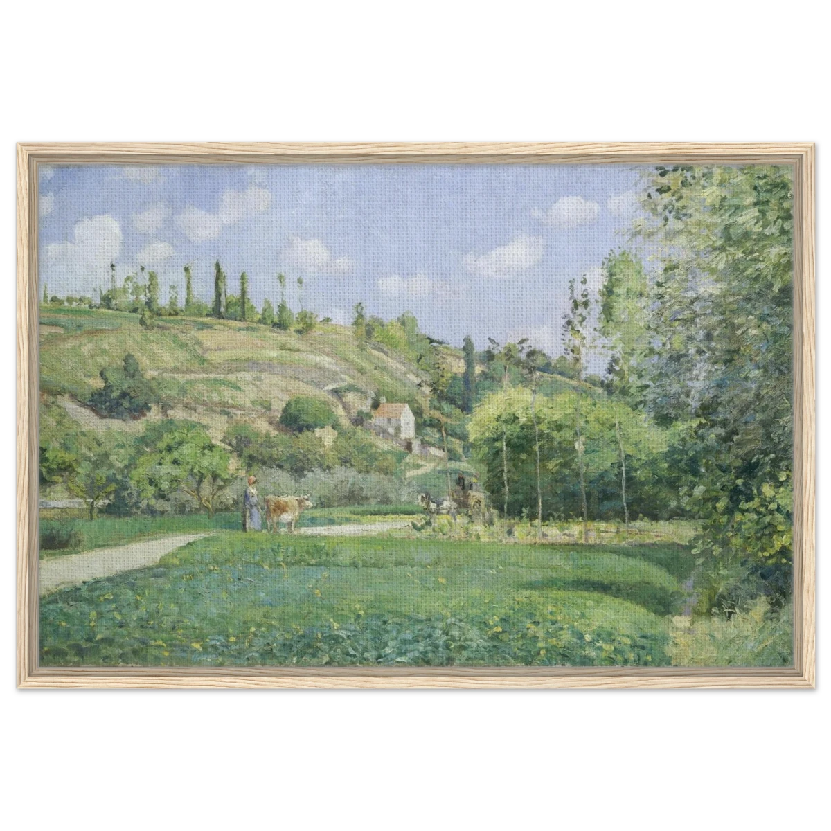 A Cowherd at Valhermeil, Auvers - sur - Oise (1874) by Camille Pissarro | Nature Wall art Print - Framed Canvas - 60x90 cm / 24x36″ - Wood frame