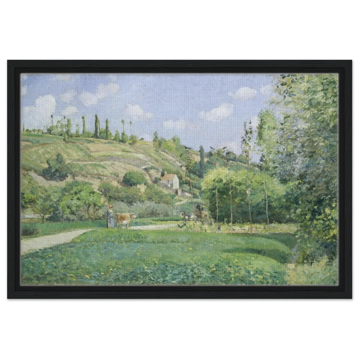 A Cowherd at Valhermeil, Auvers - sur - Oise (1874) by Camille Pissarro | Nature Wall art Print - Framed Canvas - 40x60 cm / 16x24″ - Black frame