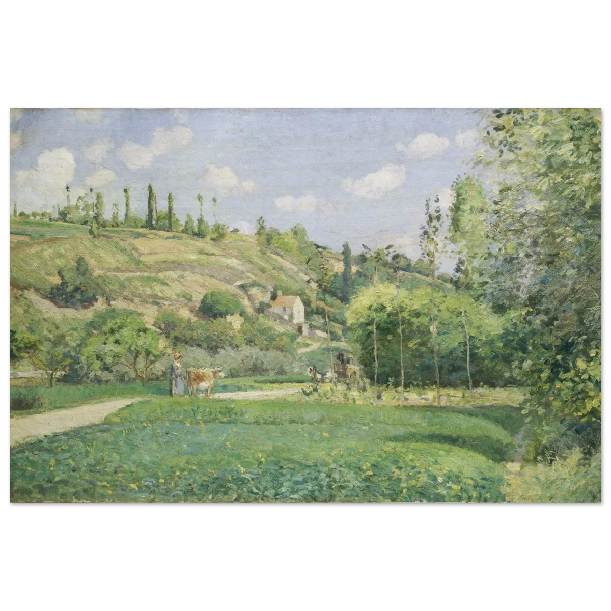 A Cowherd at Valhermeil, Auvers - sur - Oise (1874) by Camille Pissarro | Nature Wall art Print - Wood Prints - 60x90 cm / 24x36″ -