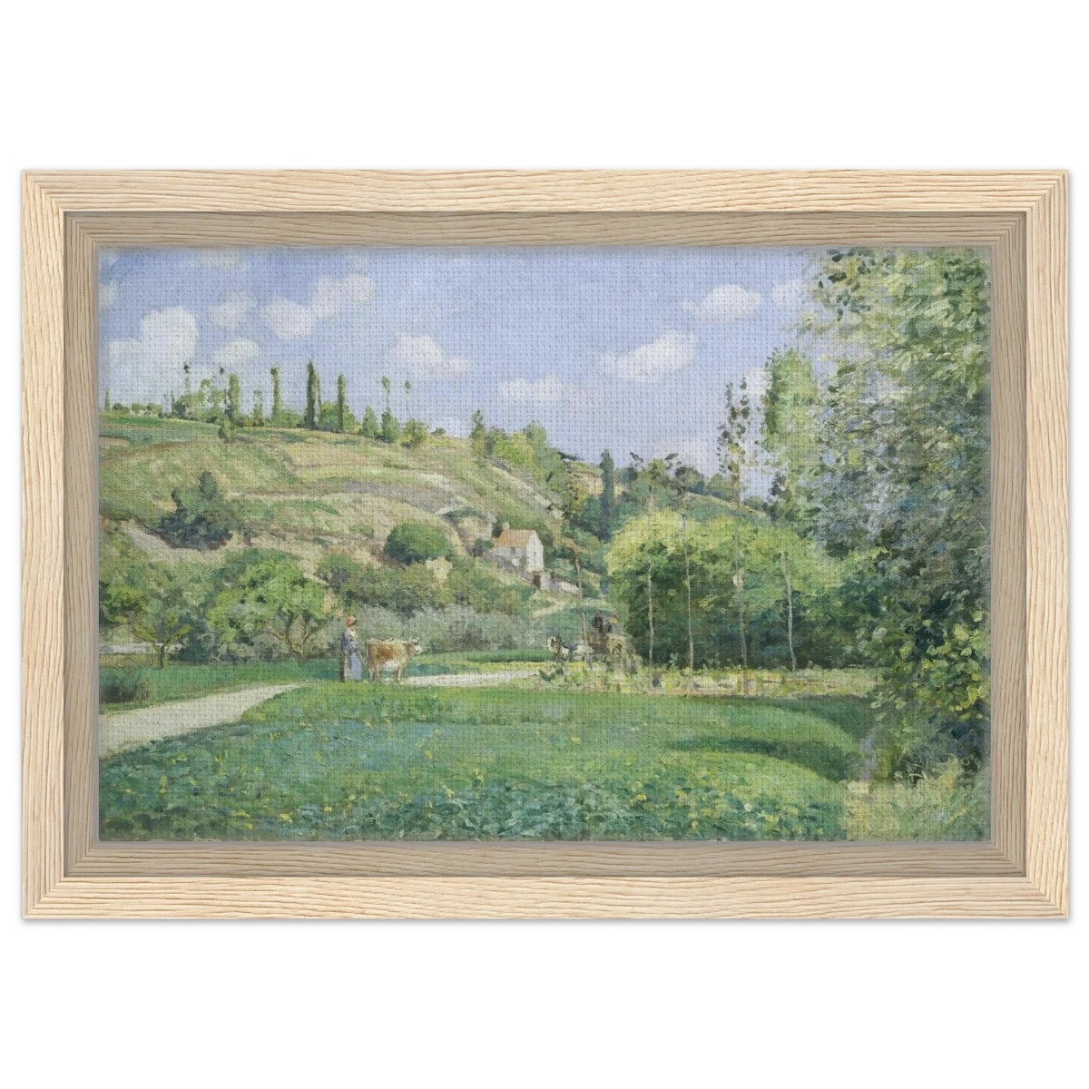 A Cowherd at Valhermeil, Auvers - sur - Oise (1874) by Camille Pissarro | Nature Wall art Print - Framed Canvas - 20x30 cm / 8x12″ - Wood frame