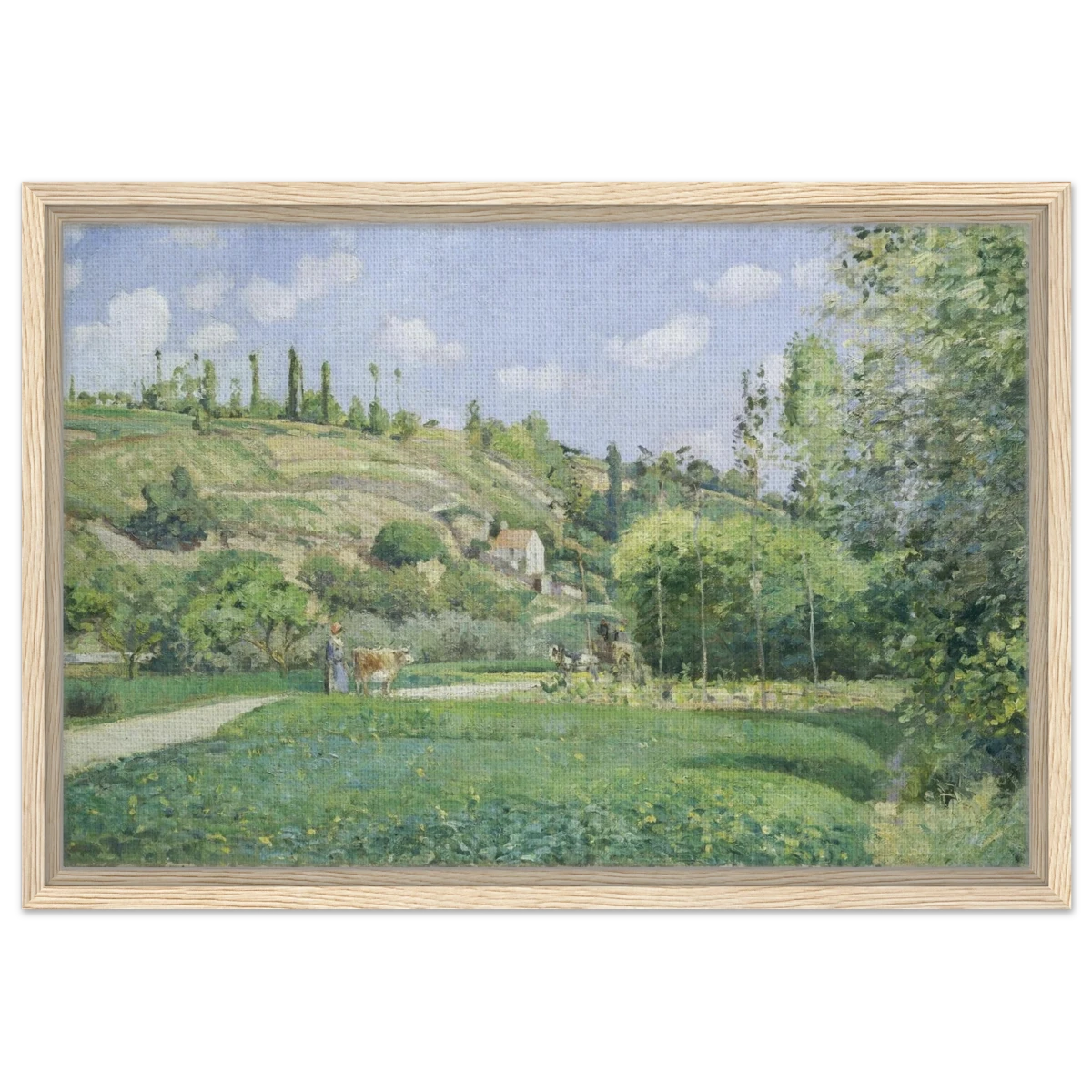 A Cowherd at Valhermeil, Auvers - sur - Oise (1874) by Camille Pissarro | Nature Wall art Print - Framed Canvas - 40x60 cm / 16x24″ - Wood frame
