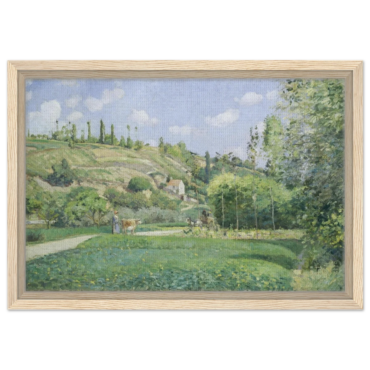 A Cowherd at Valhermeil, Auvers - sur - Oise (1874) by Camille Pissarro | Nature Wall art Print - Framed Canvas - 30x45 cm / 12x18″ - Wood frame