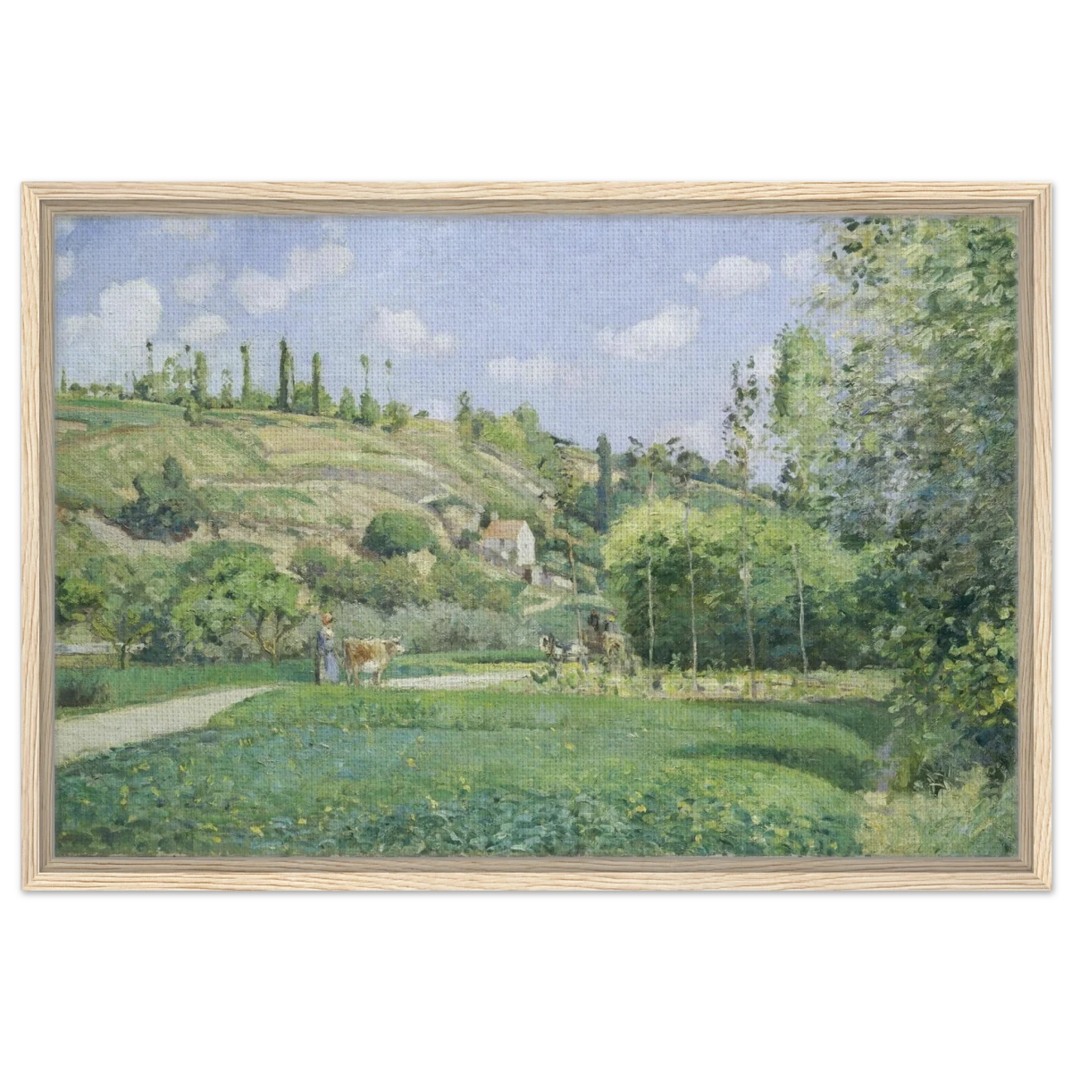 A Cowherd at Valhermeil, Auvers - sur - Oise (1874) by Camille Pissarro | Nature Wall art Print - Framed Canvas - 50x75 cm / 20x30″ - Wood frame