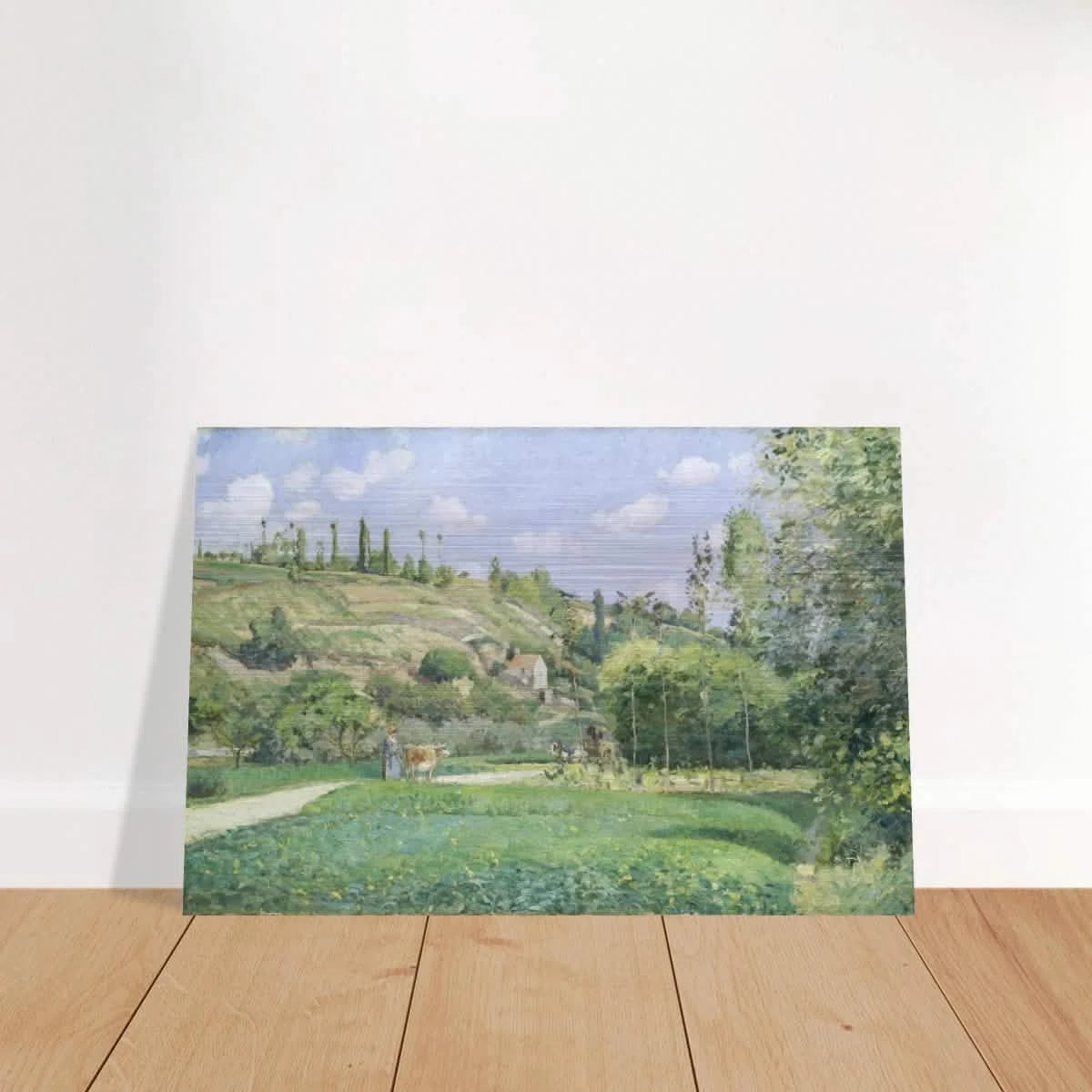 A Cowherd at Valhermeil, Auvers - sur - Oise (1874) by Camille Pissarro | Nature Wall art Print - Brushed Aluminum Print - 60x90 cm / 24x36″ -