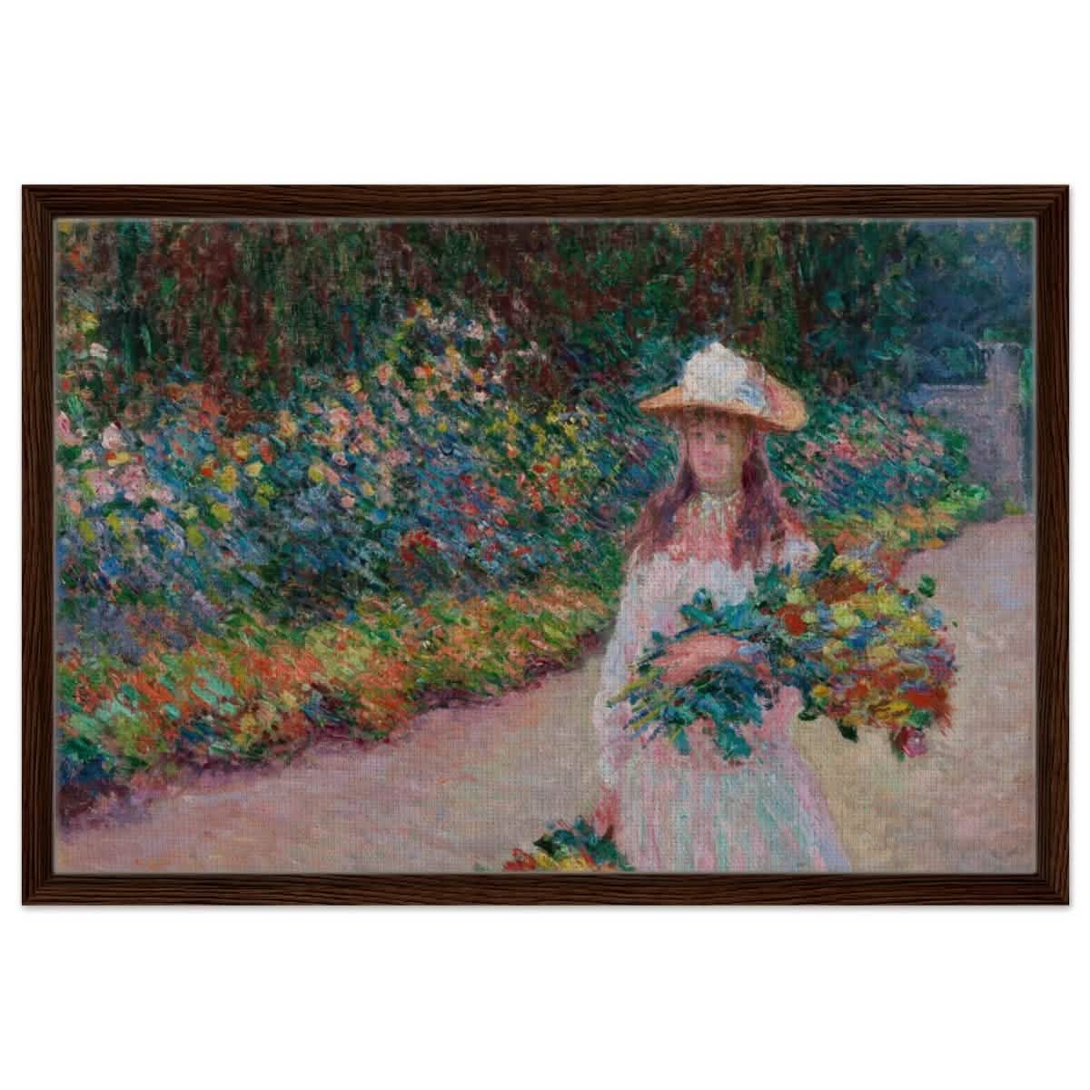 A Girl in the Garden | Vintage Art Wall art print - Framed Canvas - 50x75 cm / 20x30″ - Dark wood frame