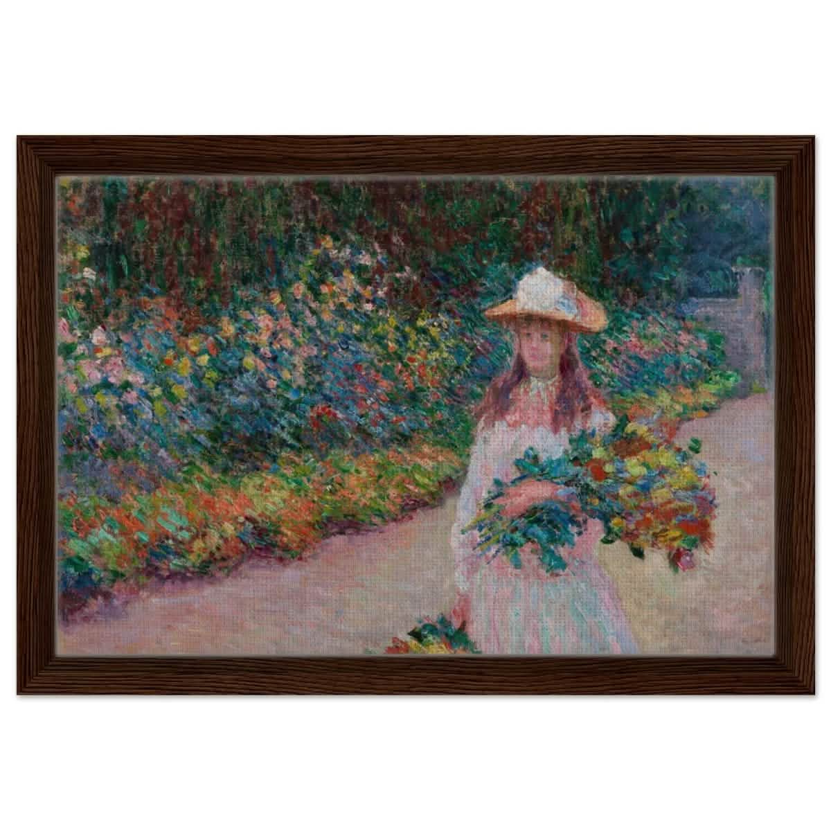 A Girl in the Garden | Vintage Art Wall art print - Framed Canvas - 30x45 cm / 12x18″ - Dark wood frame