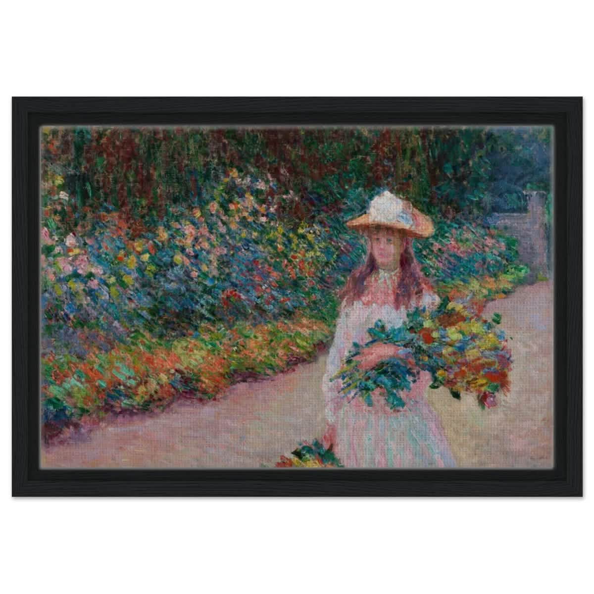 A Girl in the Garden | Vintage Art Wall art print - Framed Canvas - 30x45 cm / 12x18″ - Black frame