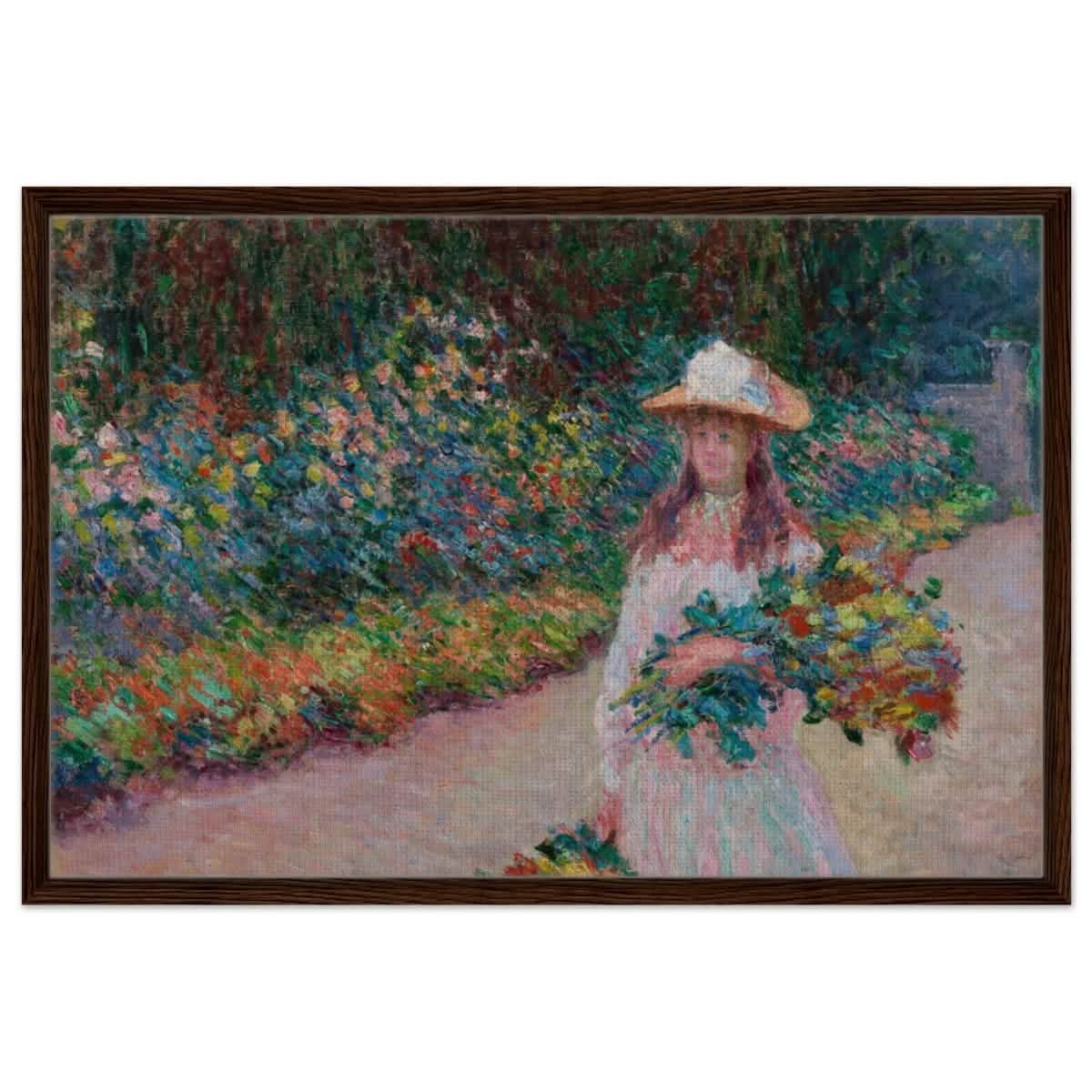 A Girl in the Garden | Vintage Art Wall art print - Framed Canvas - 60x90 cm / 24x36″ - Dark wood frame