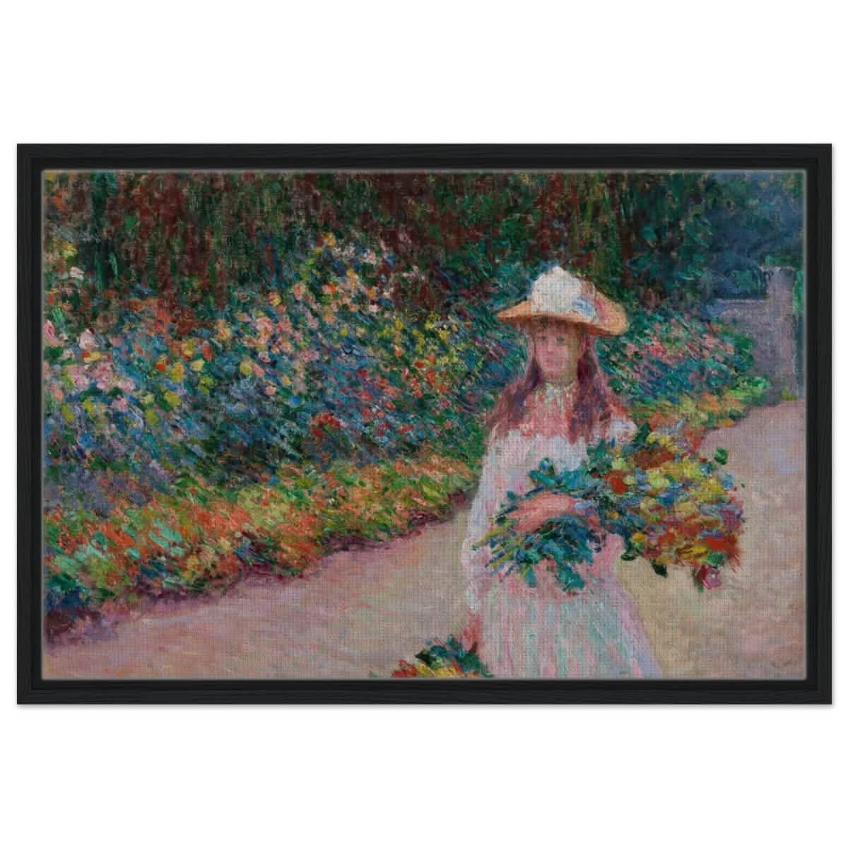 A Girl in the Garden | Vintage Art Wall art print - Framed Canvas - 50x75 cm / 20x30″ - Black frame