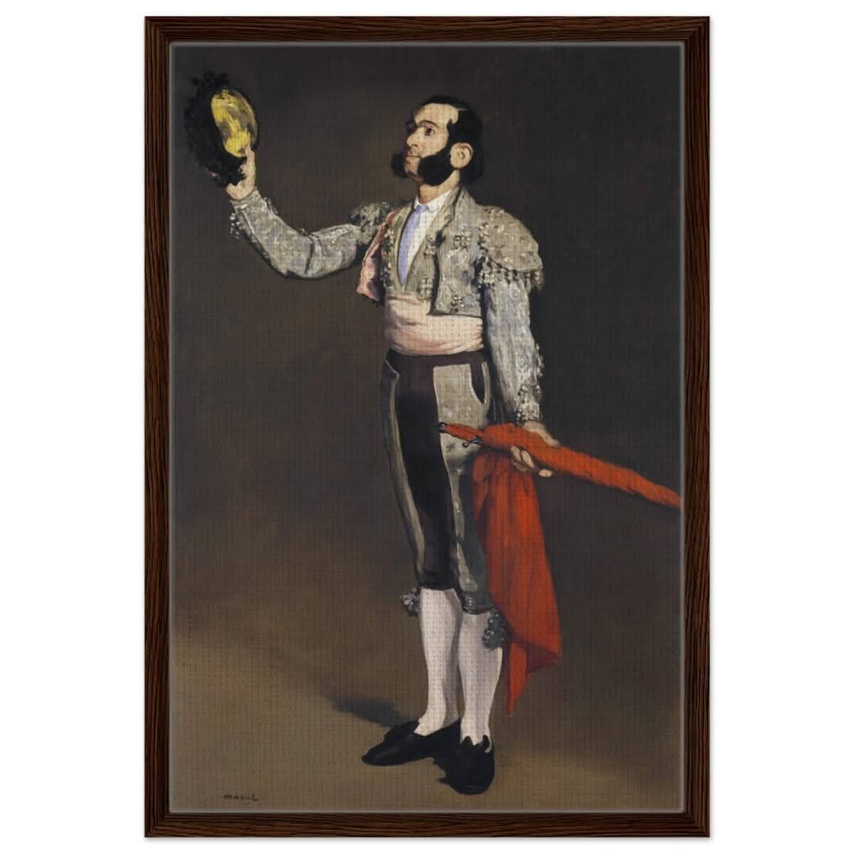 A Matador by Edouard Manet (1866–67) | Vintage wall art print - Framed Canvas - 50x75 cm / 20x30″ - Dark wood frame