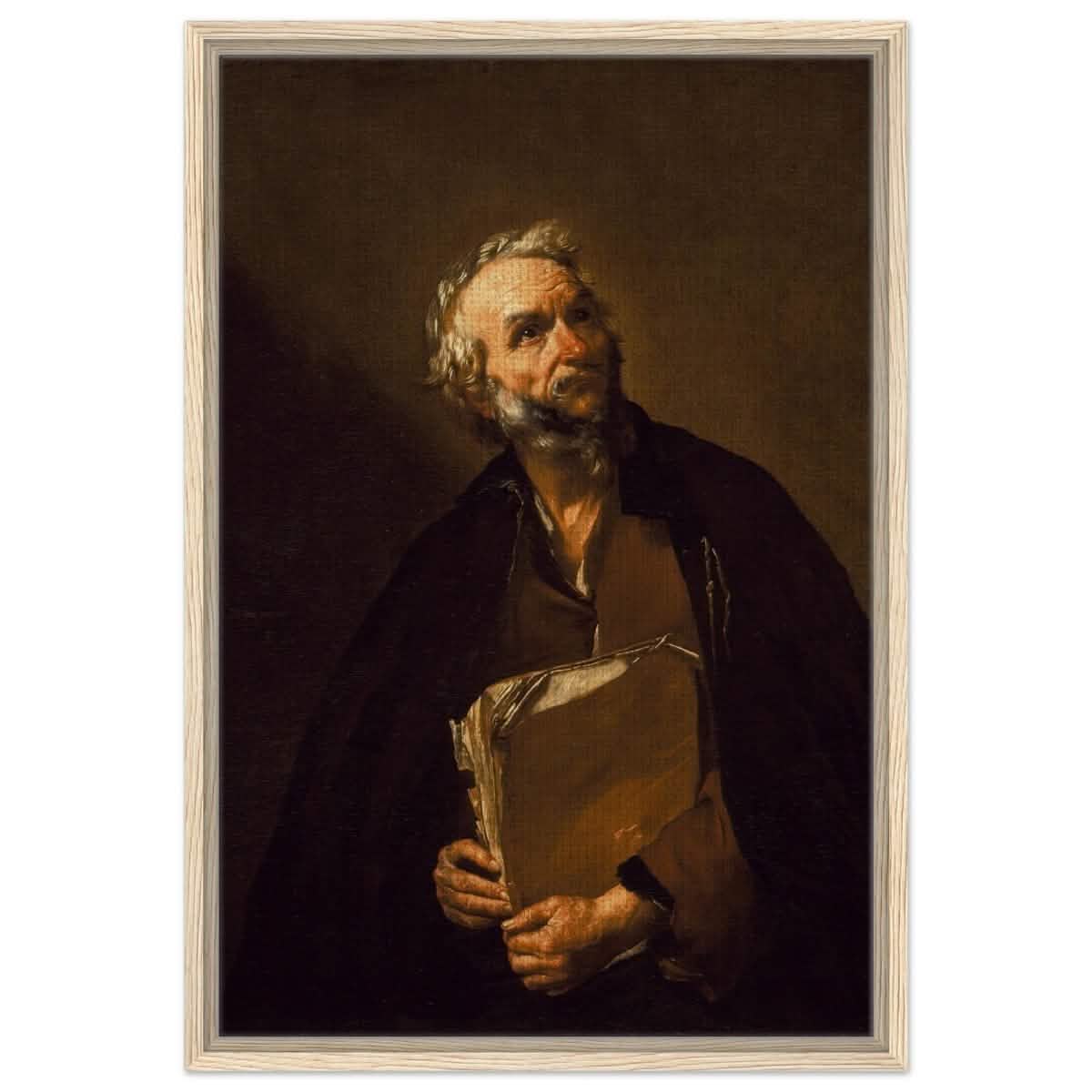 A Philosopher by Jusepe de Ribera | Vintage Wall art print - Framed Canvas - 50x75 cm / 20x30″ - Wood frame