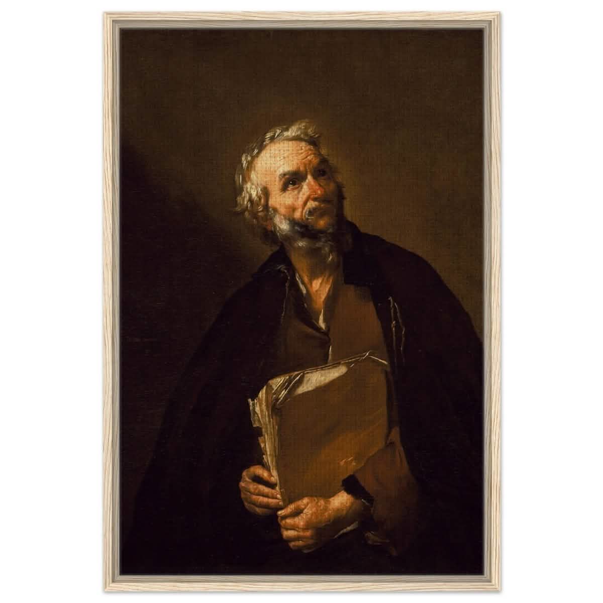 A Philosopher by Jusepe de Ribera | Vintage Wall art print - Framed Canvas - 60x90 cm / 24x36″ - Wood frame
