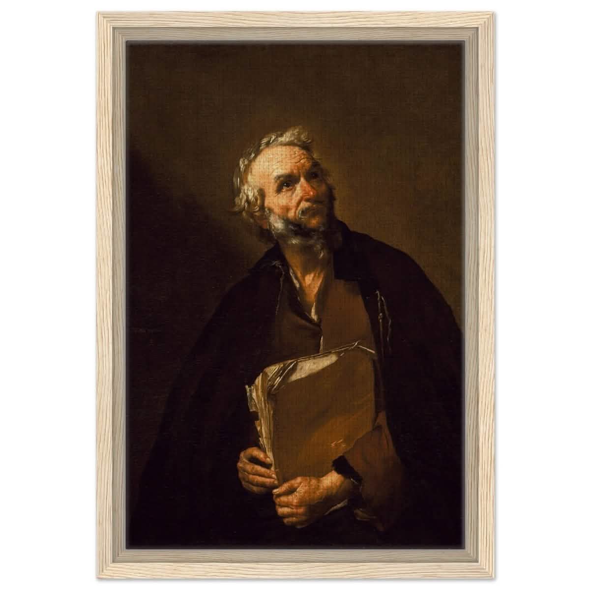 A Philosopher by Jusepe de Ribera | Vintage Wall art print - Framed Canvas - 30x45 cm / 12x18″ - Wood frame