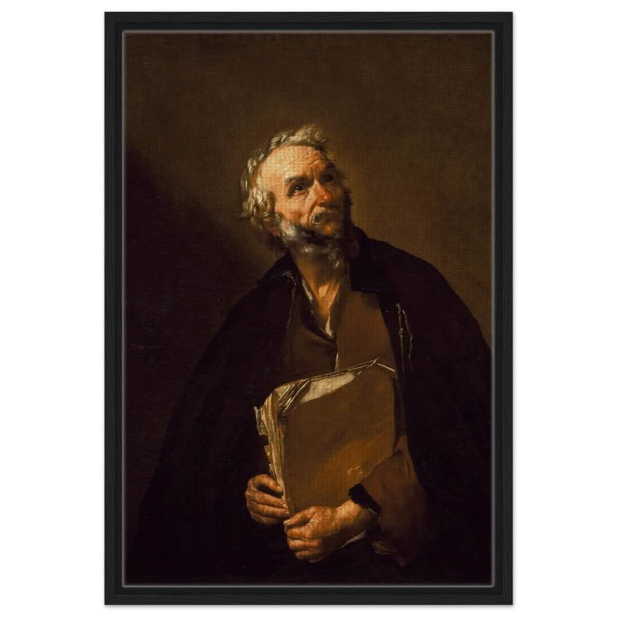 A Philosopher by Jusepe de Ribera | Vintage Wall art print - Framed Canvas - 50x75 cm / 20x30″ - Black frame