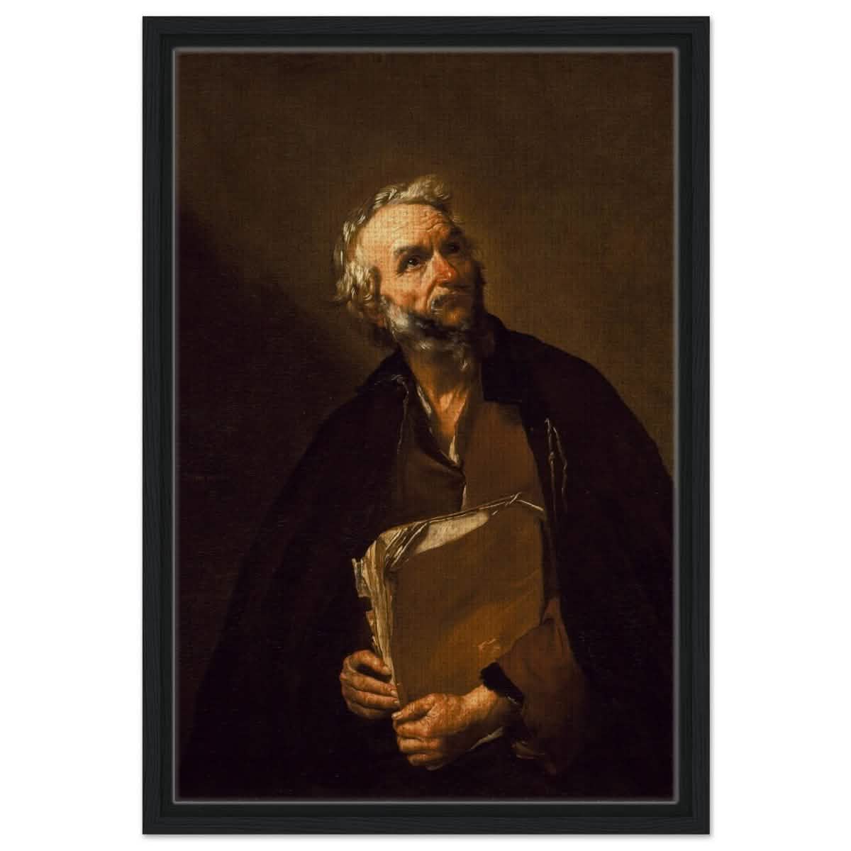A Philosopher by Jusepe de Ribera | Vintage Wall art print - Framed Canvas - 40x60 cm / 16x24″ - Black frame