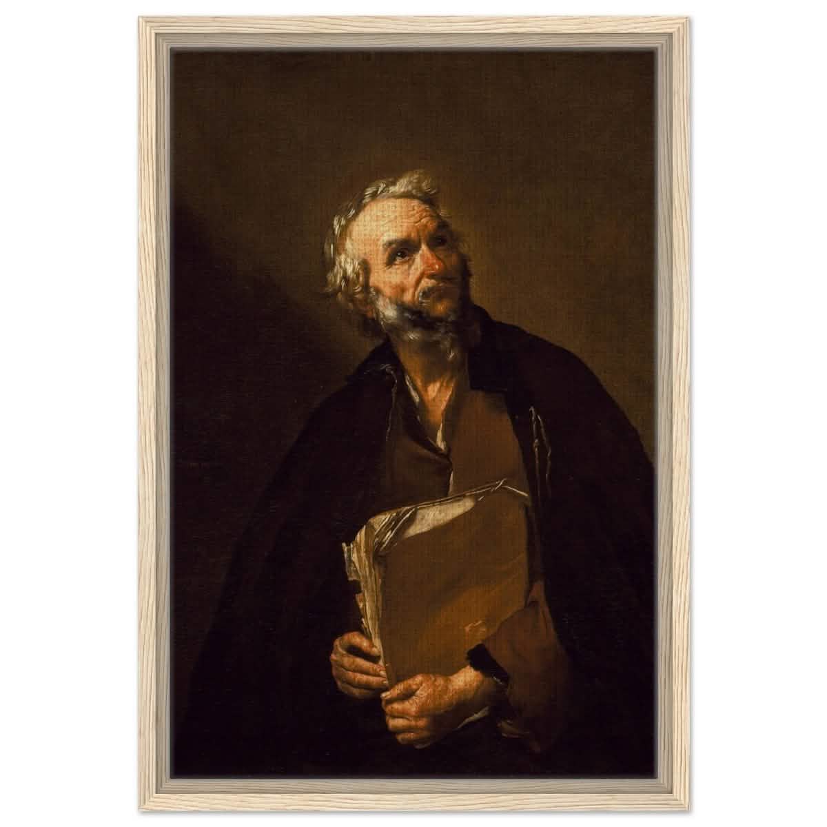 A Philosopher by Jusepe de Ribera | Vintage Wall art print - Framed Canvas - 40x60 cm / 16x24″ - Wood frame