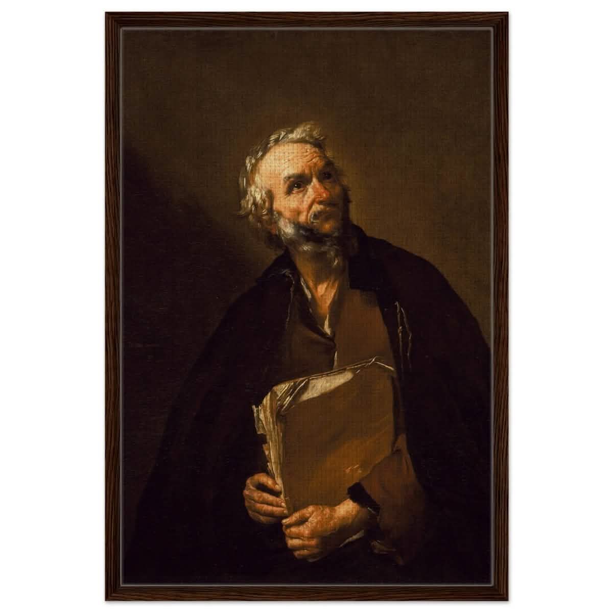 A Philosopher by Jusepe de Ribera | Vintage Wall art print - Framed Canvas - 60x90 cm / 24x36″ - Dark wood frame