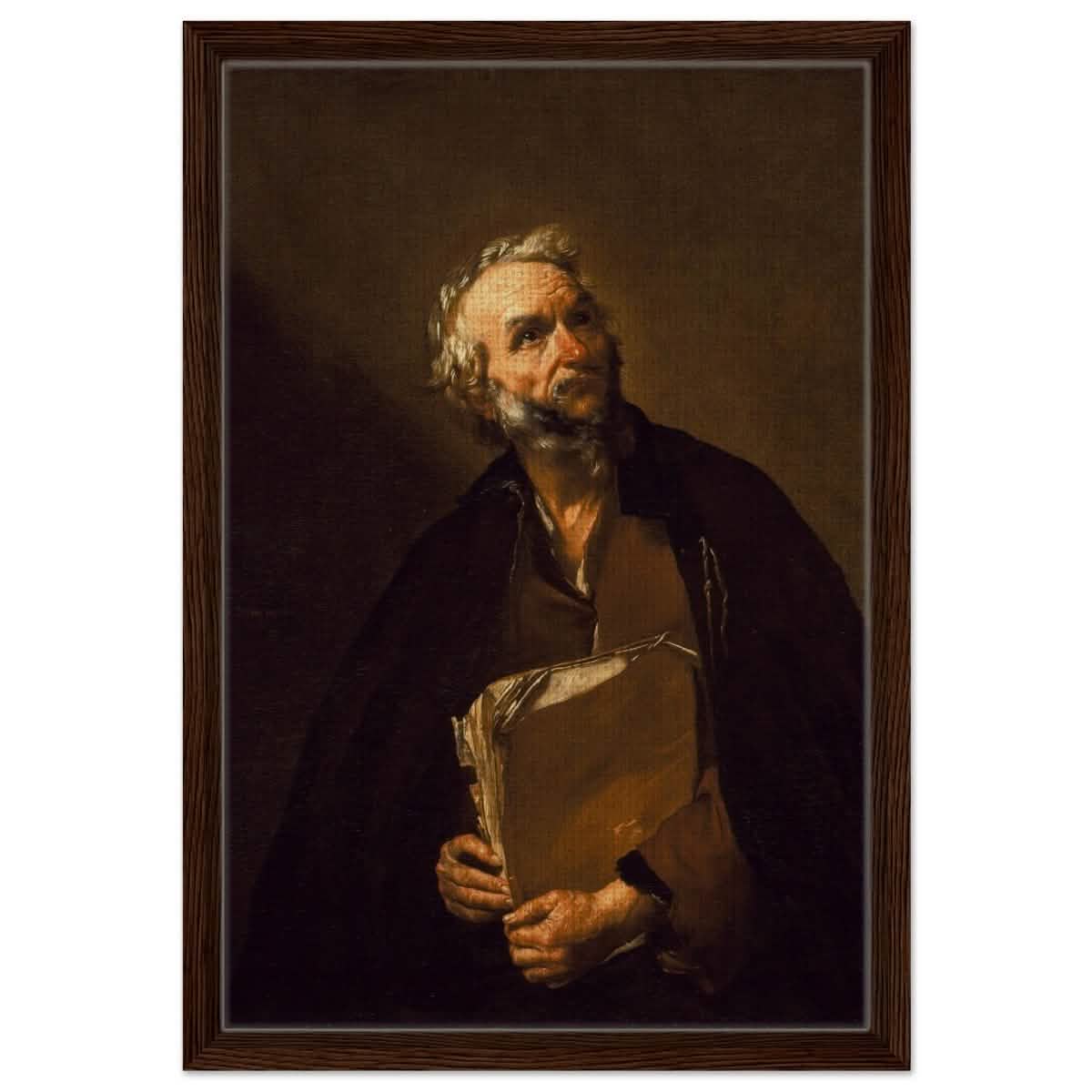 A Philosopher by Jusepe de Ribera | Vintage Wall art print - Framed Canvas - 40x60 cm / 16x24″ - Dark wood frame