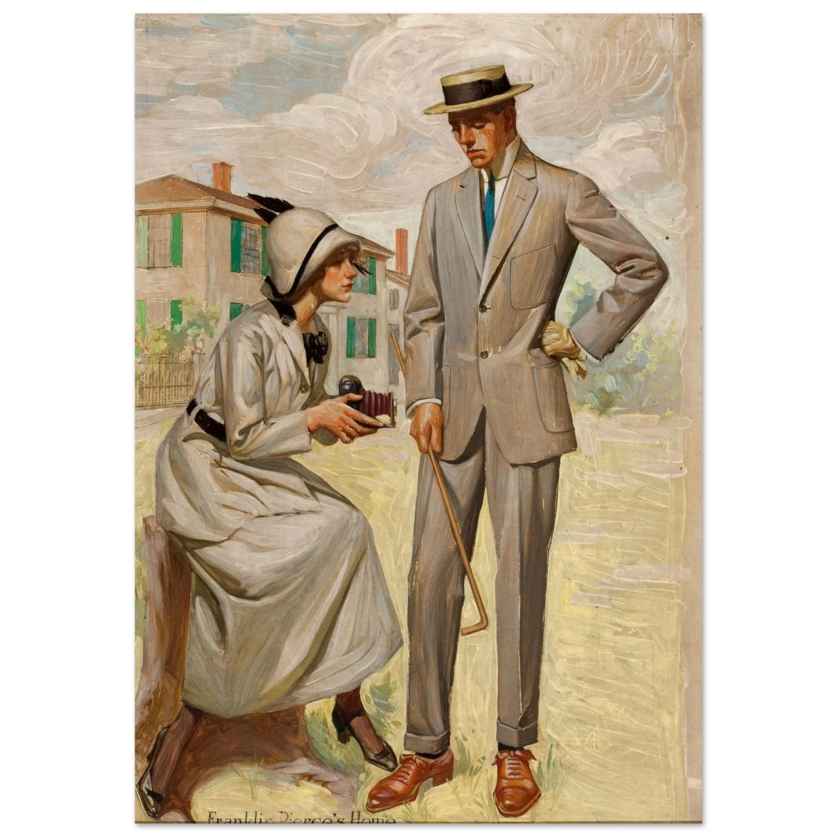 "A Timeless Pose" – Vintage Illustration by Franklin Booth | Romantic Americana Wall Art Print - Fine Art Poster - 70x100 cm / 28x40″ -