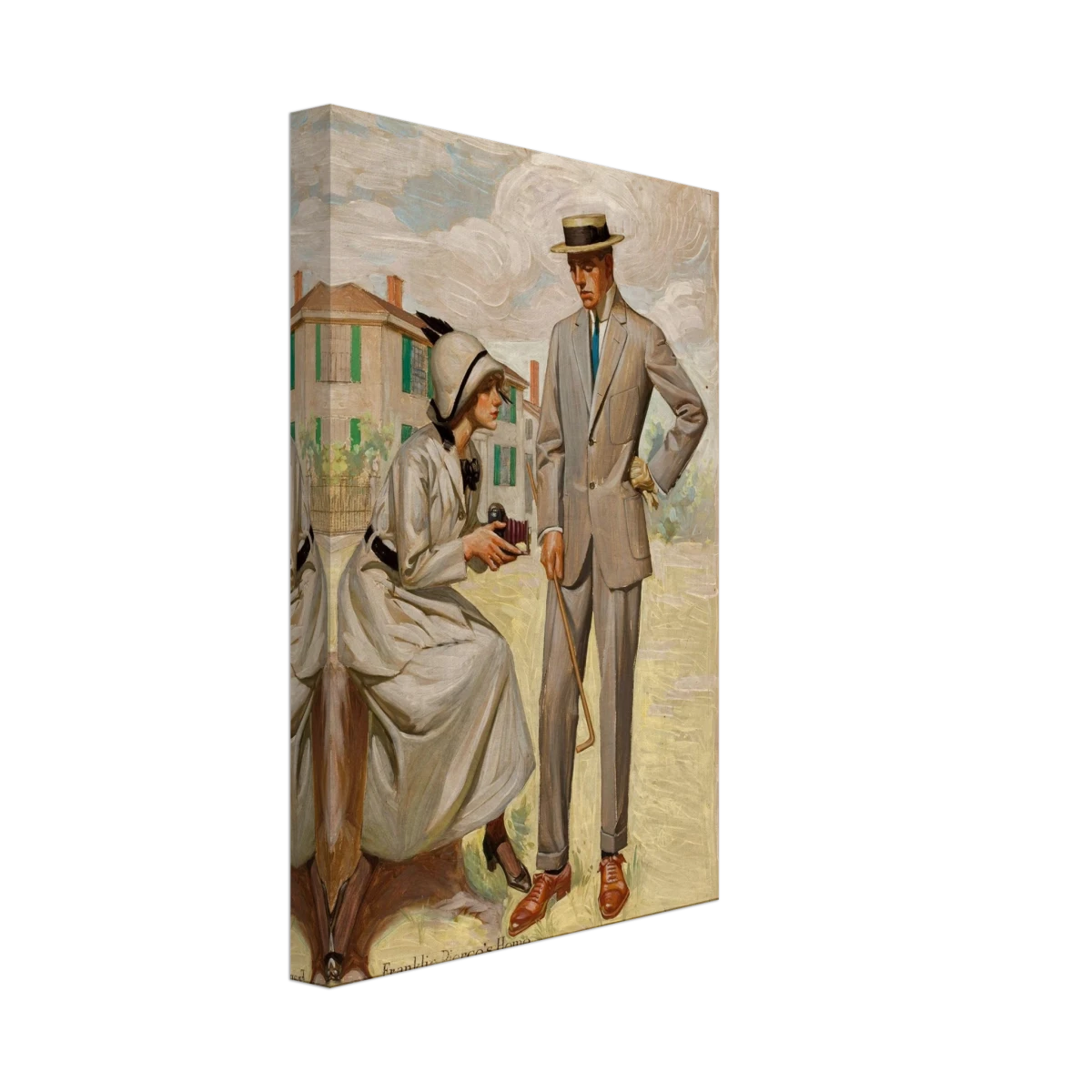 "A Timeless Pose" – Vintage Illustration by Franklin Booth | Romantic Americana Wall Art Print - Canvas - 20x30 cm / 8x12″ -