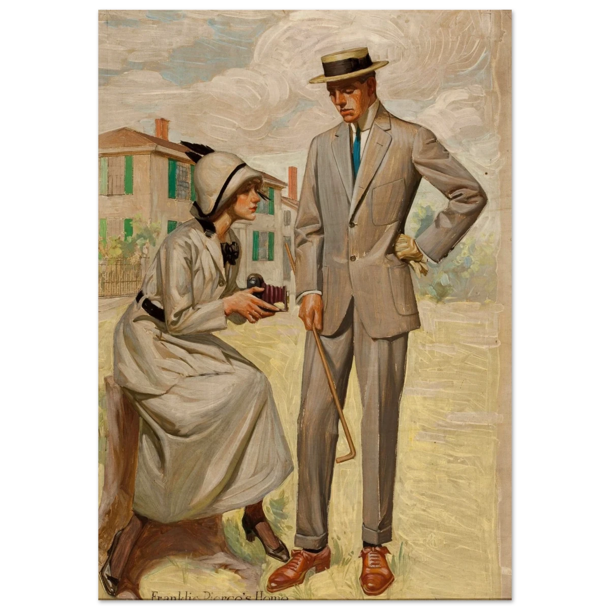 "A Timeless Pose" – Vintage Illustration by Franklin Booth | Romantic Americana Wall Art Print - Wood Prints - 70x100 cm / 28x40″ -