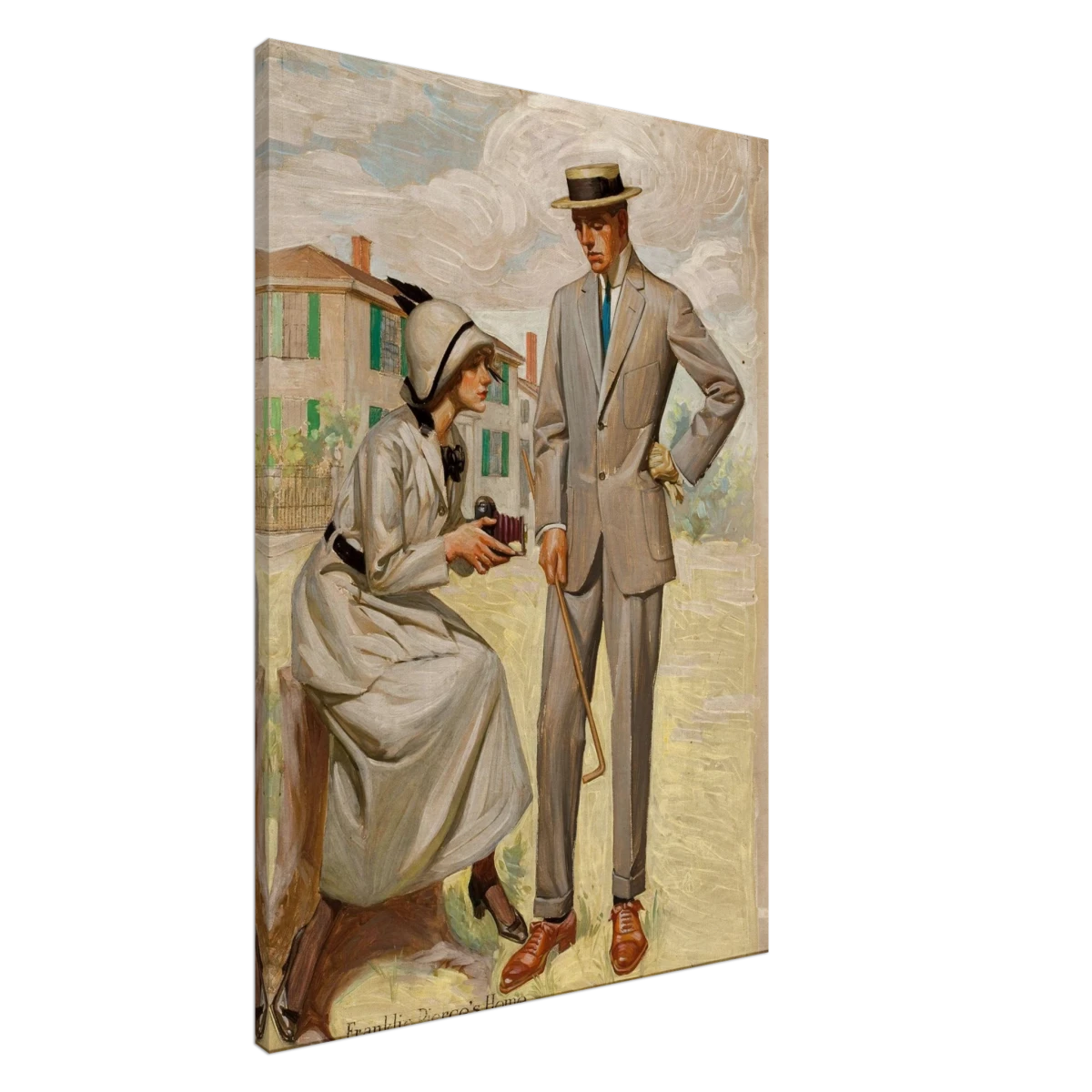 "A Timeless Pose" – Vintage Illustration by Franklin Booth | Romantic Americana Wall Art Print - Canvas - 70x100 cm / 28x40″ -