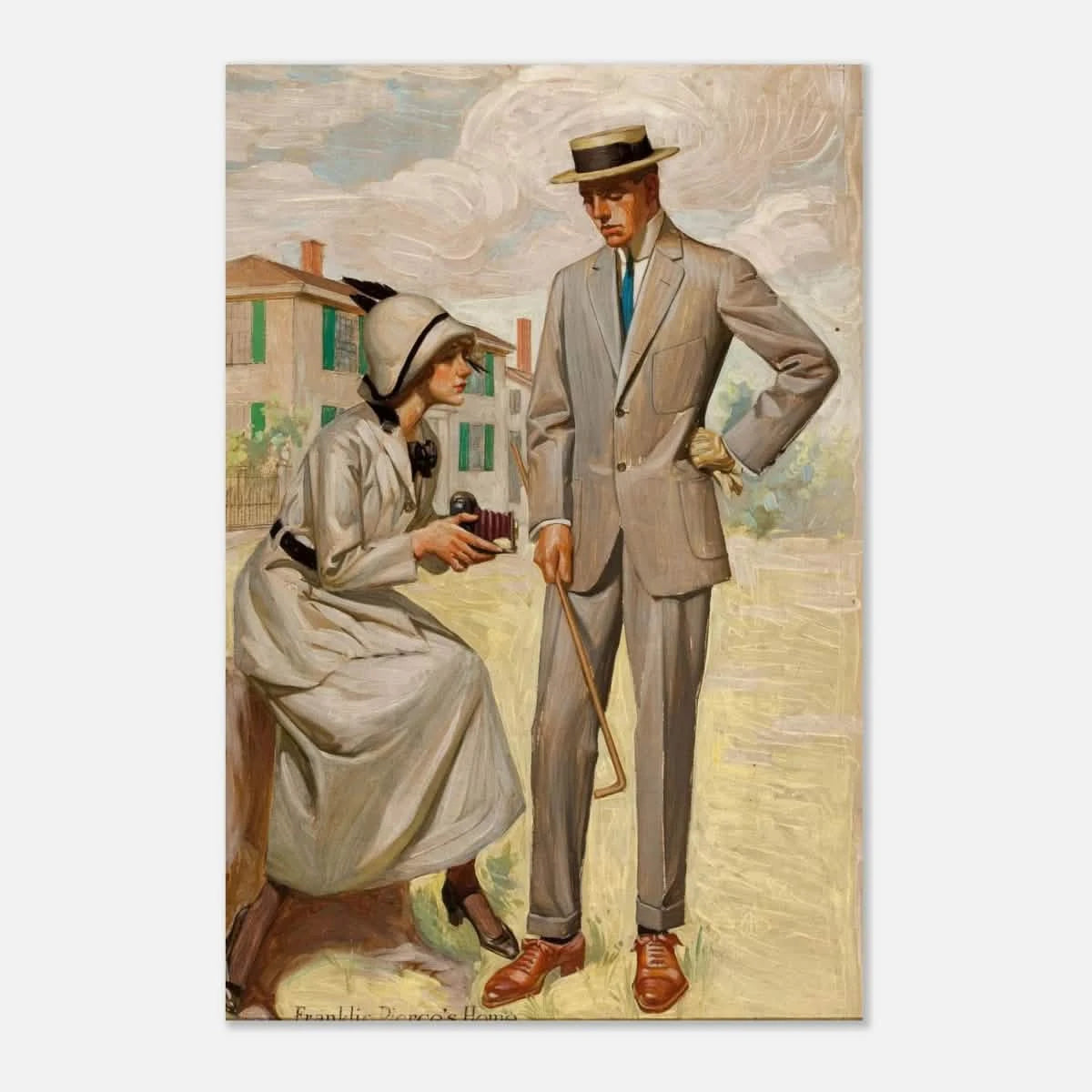 "A Timeless Pose" – Vintage Illustration by Franklin Booth | Romantic Americana Wall Art Print - Aluminum Print - 60x90 cm / 24x36″ -
