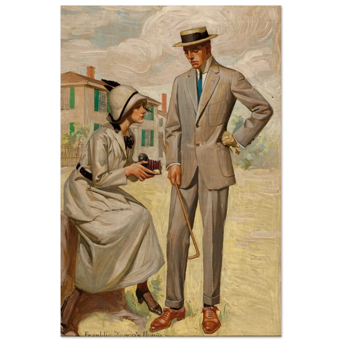 "A Timeless Pose" – Vintage Illustration by Franklin Booth | Romantic Americana Wall Art Print - Wood Prints - 40x60 cm / 16x24″ -