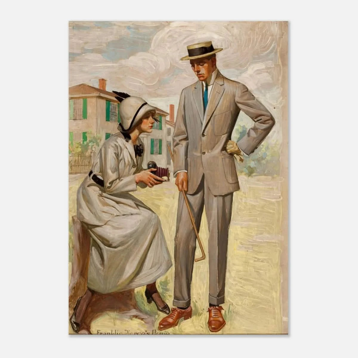 "A Timeless Pose" – Vintage Illustration by Franklin Booth | Romantic Americana Wall Art Print - Aluminum Print - 70x100 cm / 28x40″ -