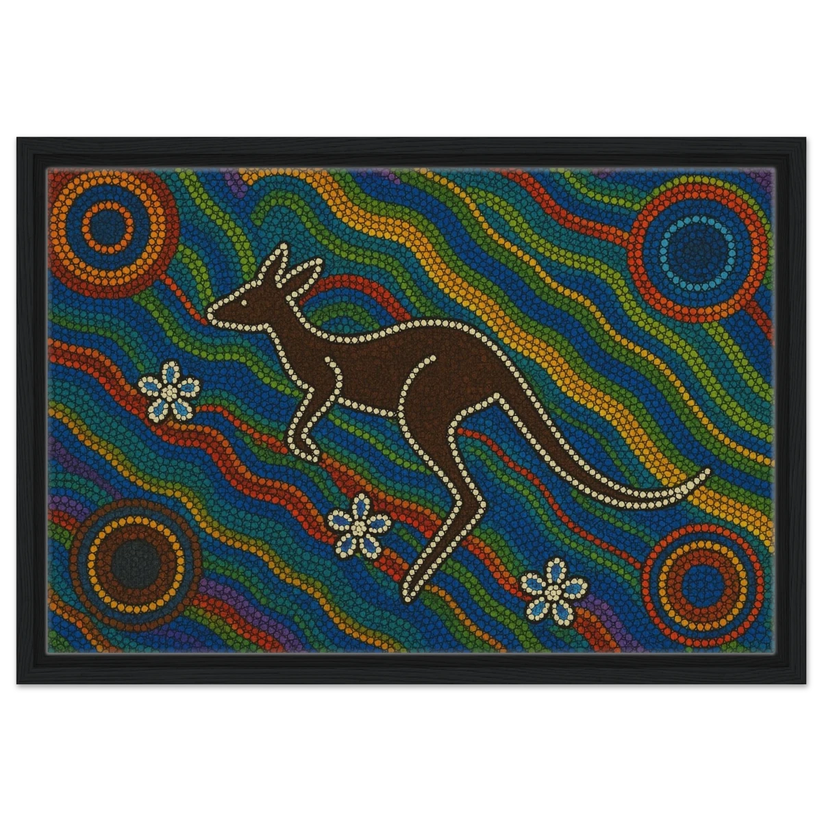 Aboriginal Kangaroo Dreaming Wall Art Print - Framed Canvas - 40x60 cm / 16x24″ - Black frame