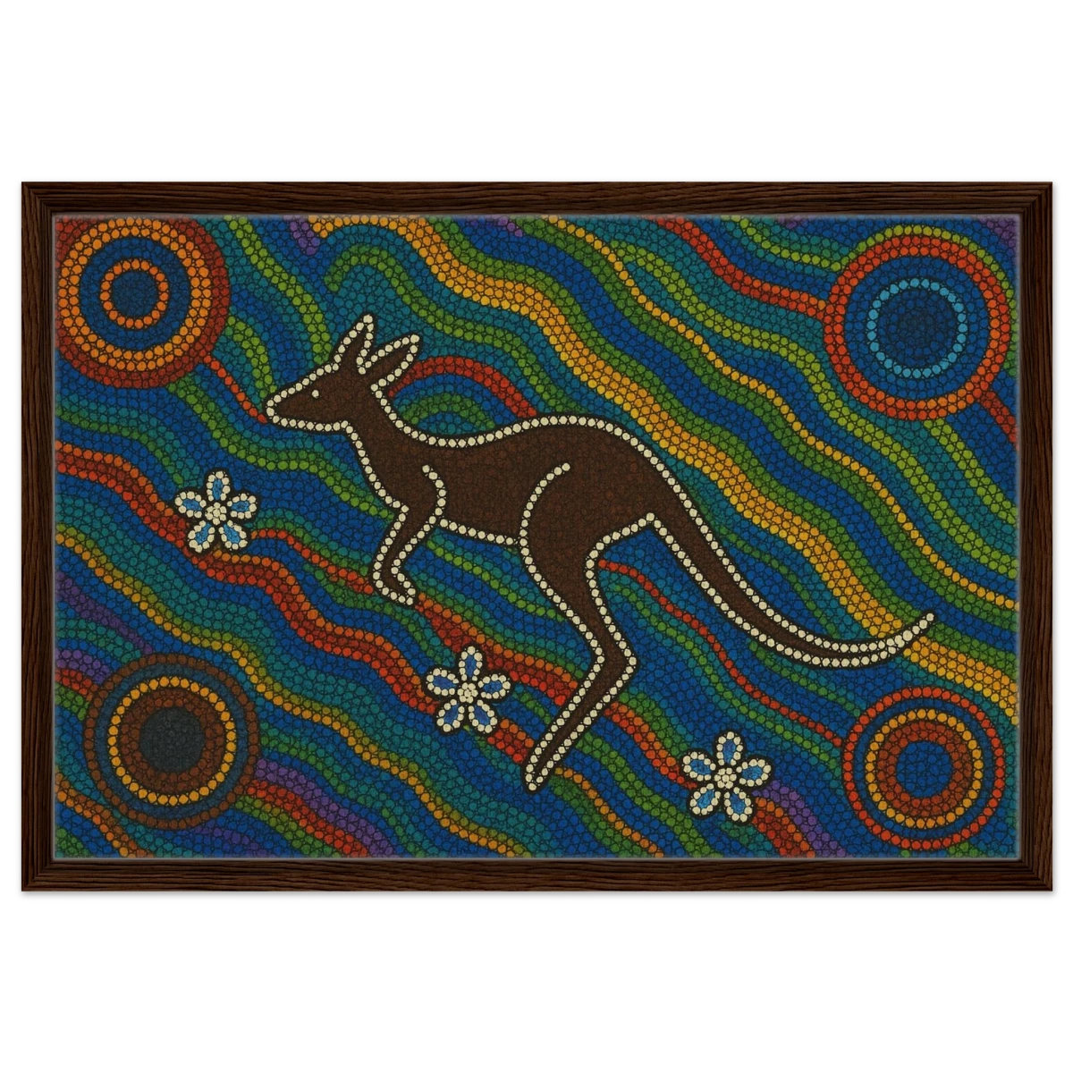 Aboriginal Kangaroo Dreaming Wall Art Print - Framed Canvas - 50x75 cm / 20x30″ - Dark wood frame
