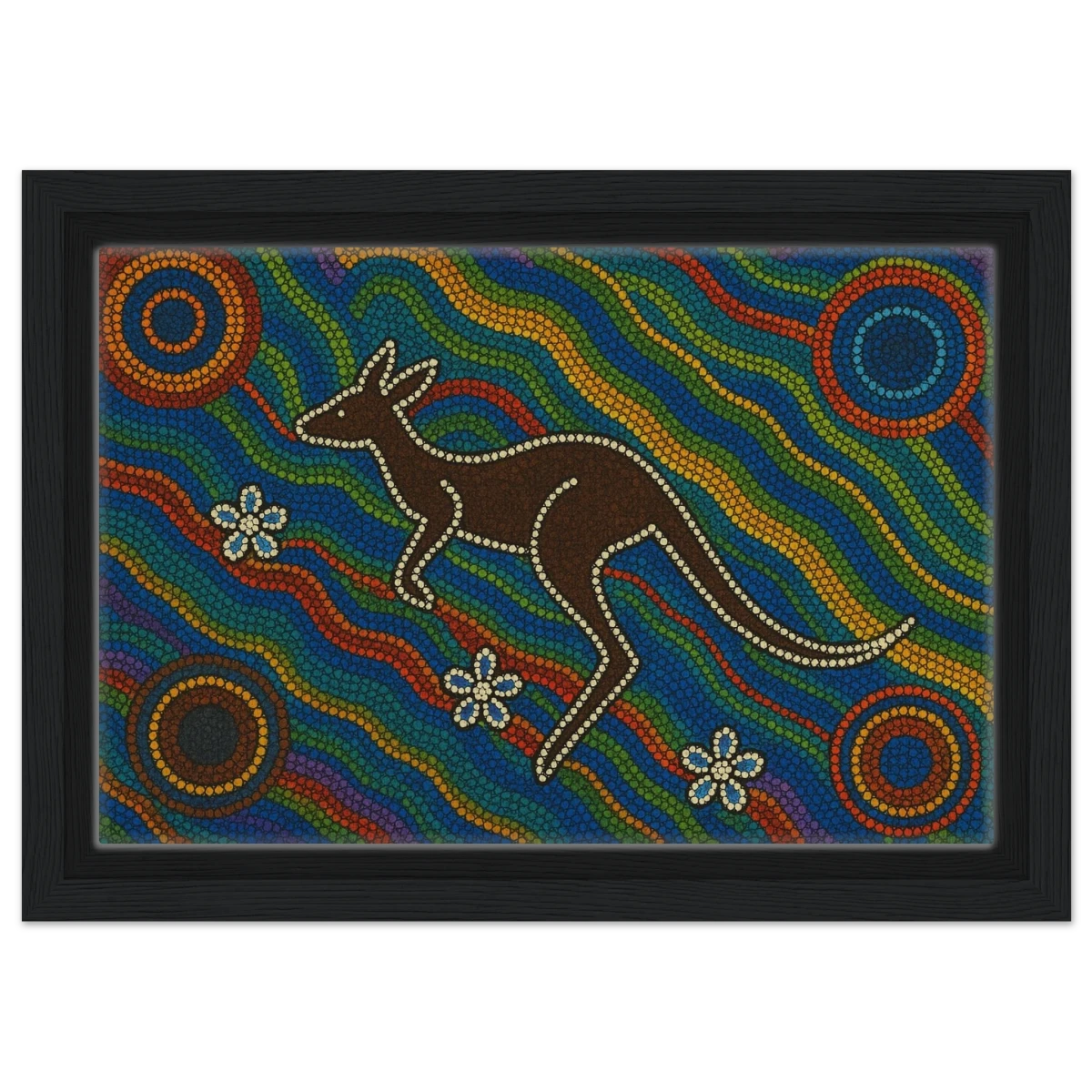 Aboriginal Kangaroo Dreaming Wall Art Print - Framed Canvas - 20x30 cm / 8x12″ - Black frame