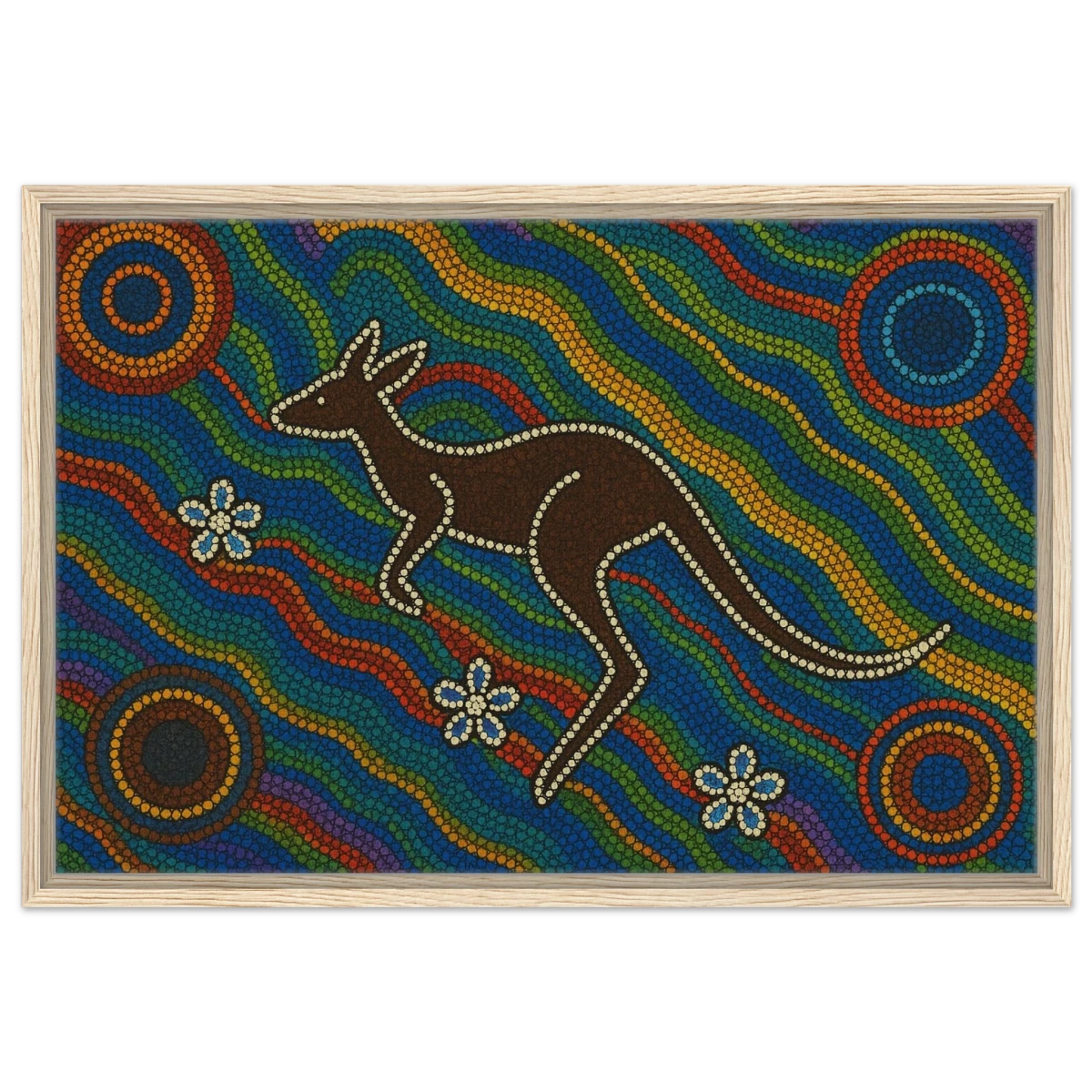 Aboriginal Kangaroo Dreaming Wall Art Print - Framed Canvas - 50x75 cm / 20x30″ - Wood frame