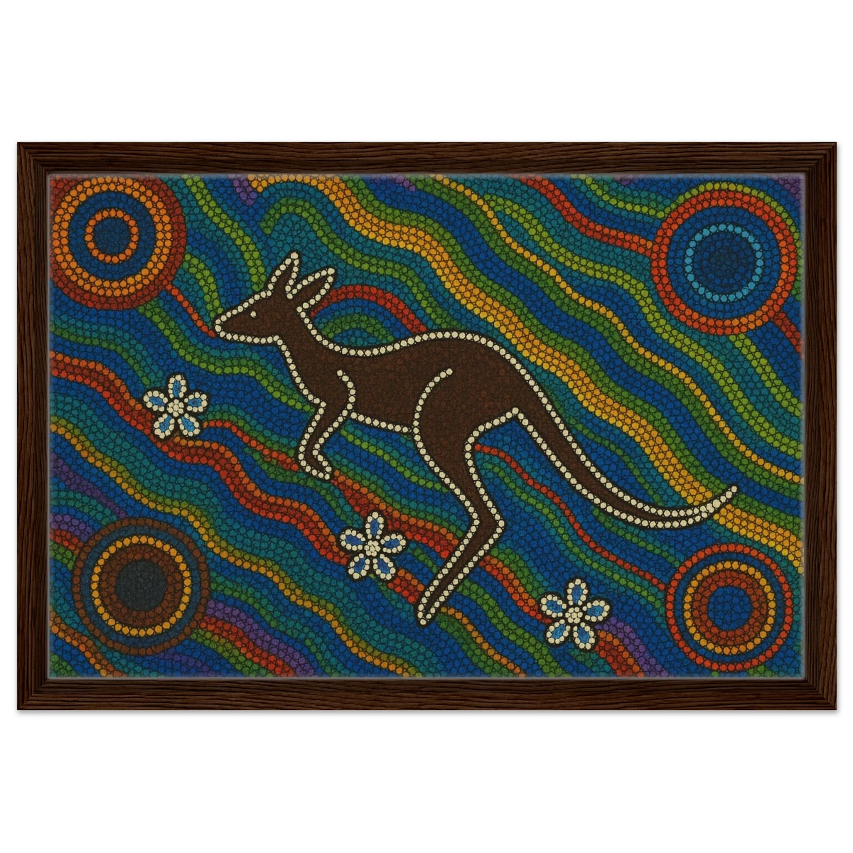 Aboriginal Kangaroo Dreaming Wall Art Print - Framed Canvas - 40x60 cm / 16x24″ - Dark wood frame