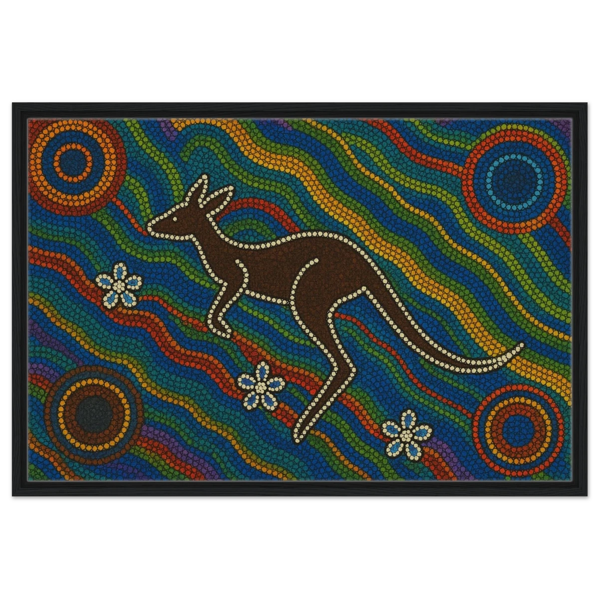 Aboriginal Kangaroo Dreaming Wall Art Print - Framed Canvas - 60x90 cm / 24x36″ - Black frame
