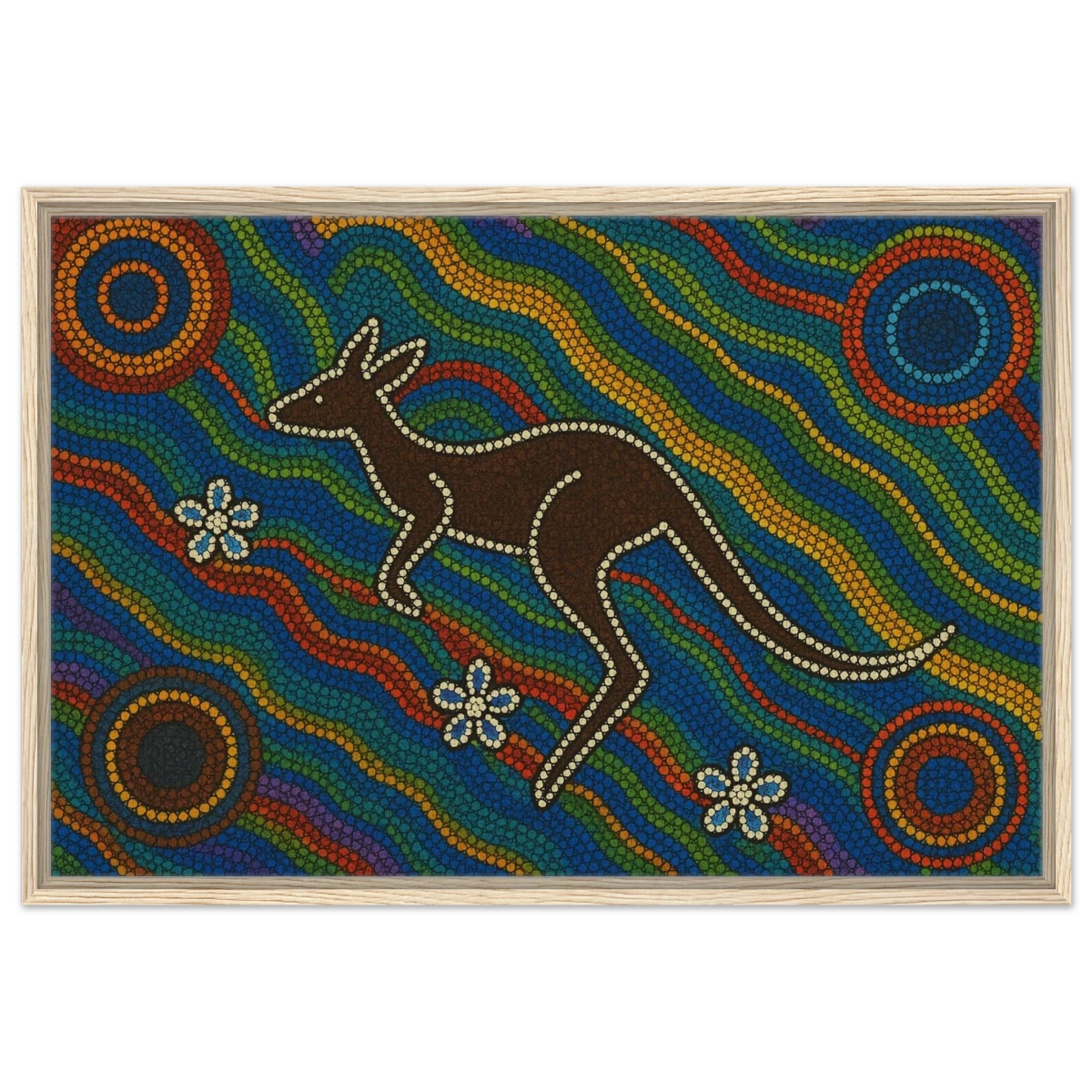 Aboriginal Kangaroo Dreaming Wall Art Print - Framed Canvas - 60x90 cm / 24x36″ - Wood frame