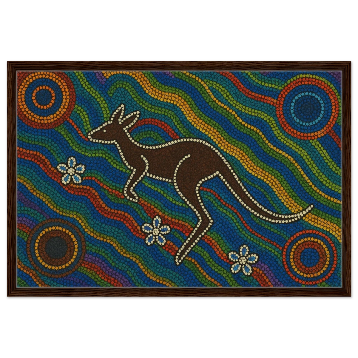 Aboriginal Kangaroo Dreaming Wall Art Print - Framed Canvas - 60x90 cm / 24x36″ - Dark wood frame