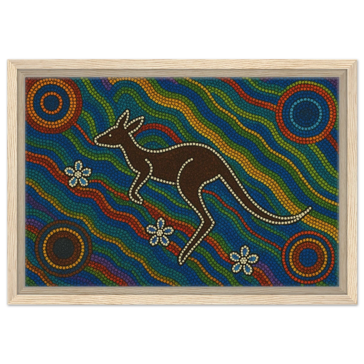 Aboriginal Kangaroo Dreaming Wall Art Print - Framed Canvas - 30x45 cm / 12x18″ - Wood frame