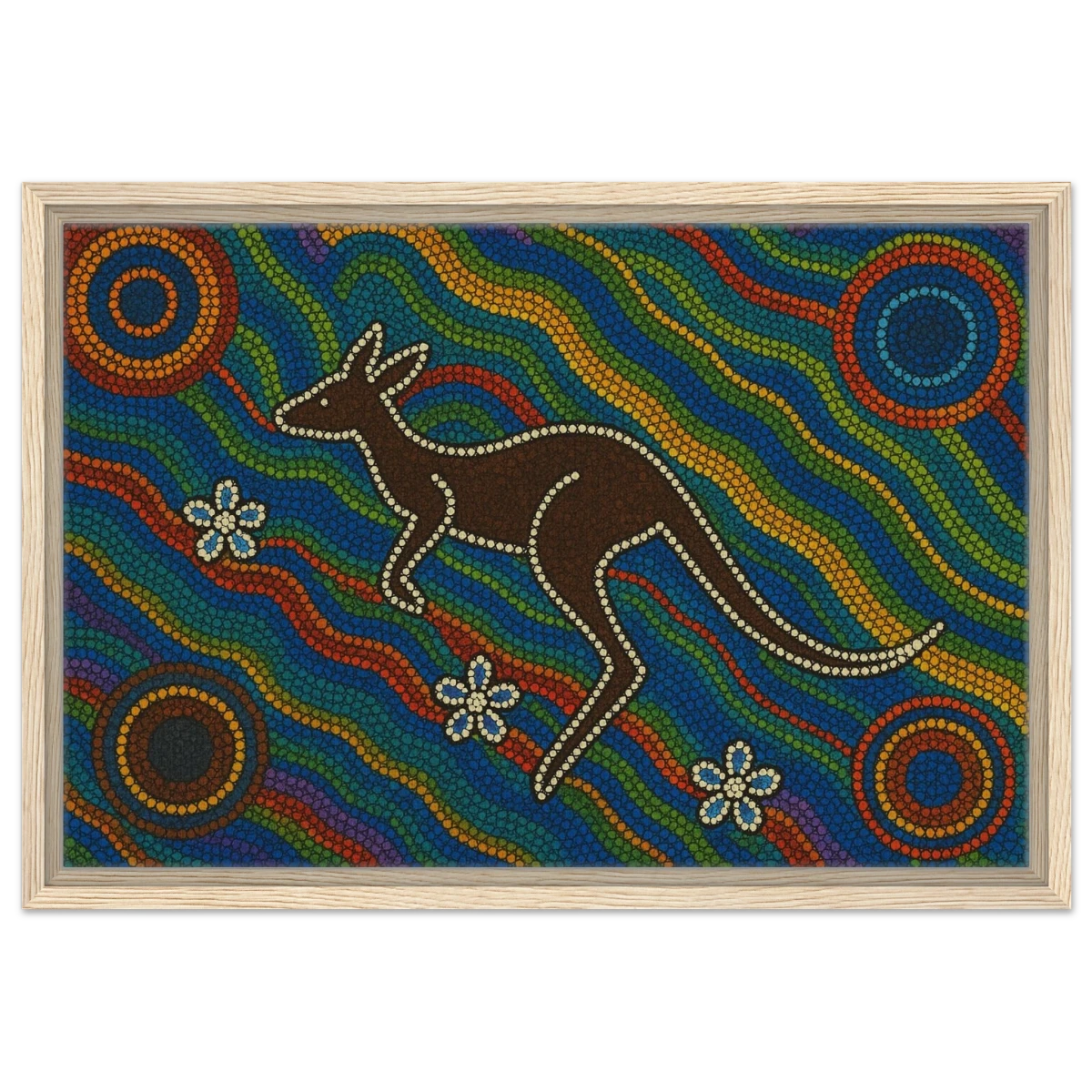 Aboriginal Kangaroo Dreaming Wall Art Print - Framed Canvas - 40x60 cm / 16x24″ - Wood frame